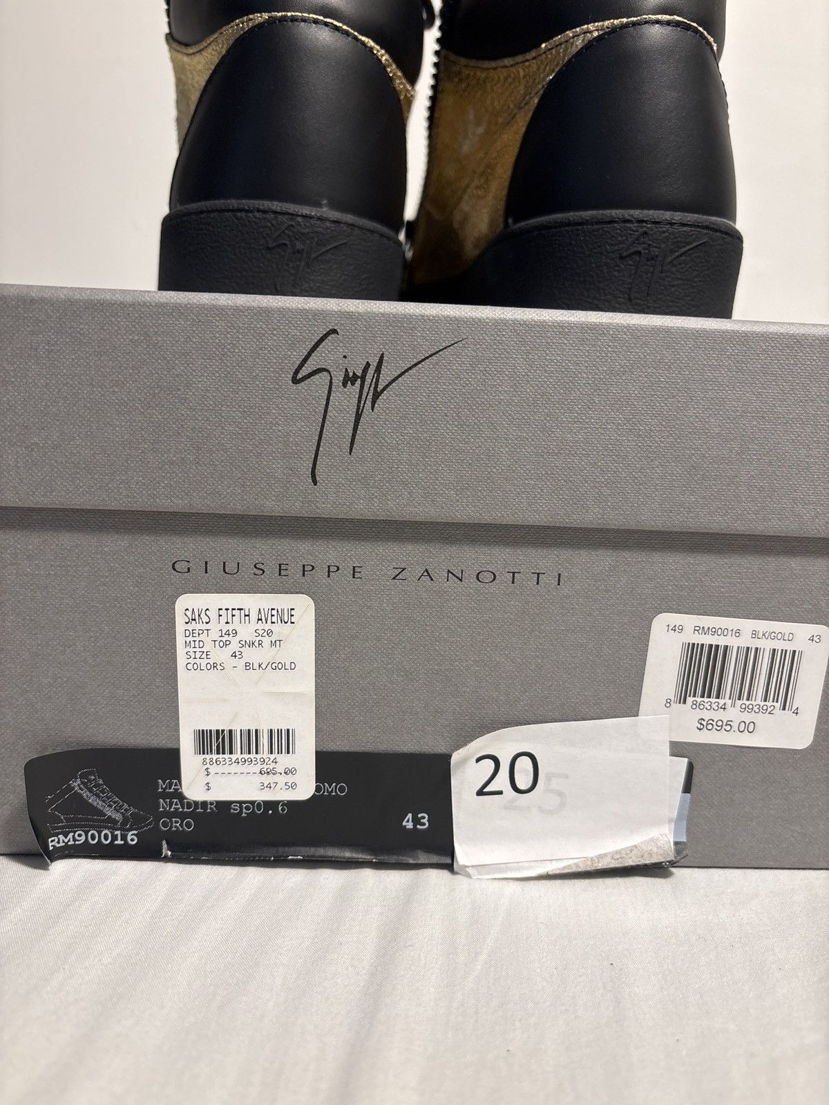 Giuseppe Zanotti Giuseppe Zanotti Mid-Top Sneaker Distressed Gold/Black Size US 10 / EU 43 - 7 Thumbnail