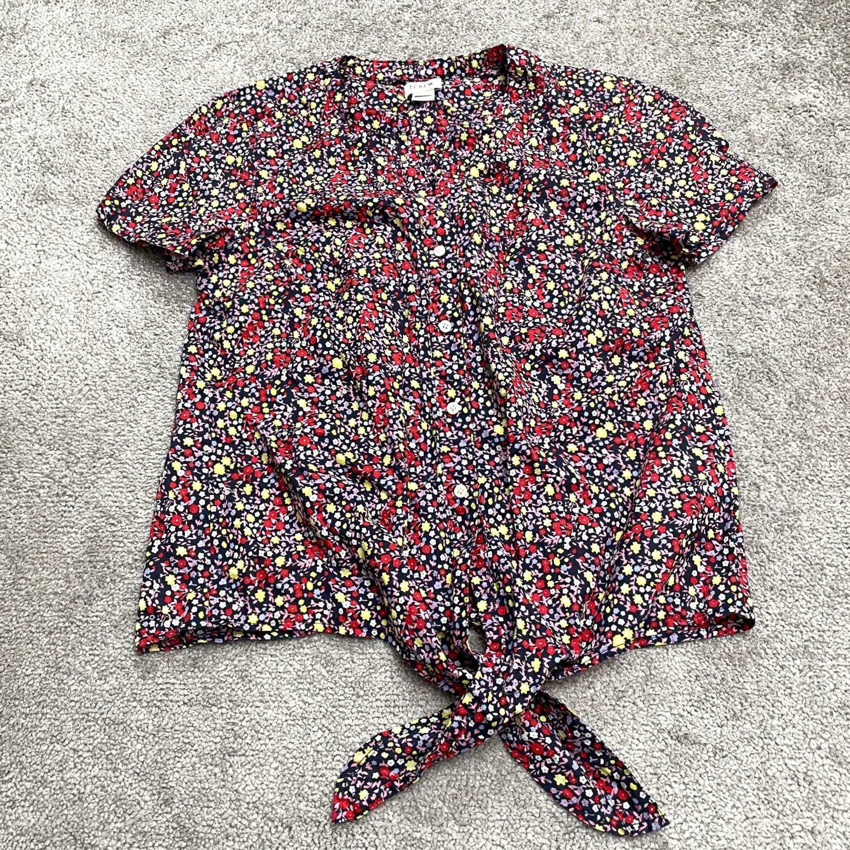 J.Crew J.CREW Blouse Womens XS Multicolor Floral Puff Sleeve Button Down Casual Cotton Top Size XS / US 0-2 / IT 36-38 - 2 Thumbnail