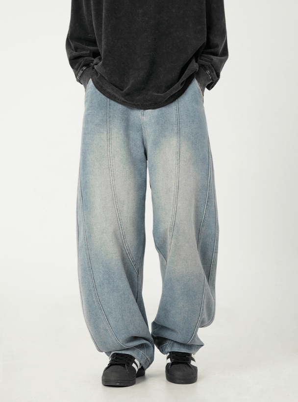 Japanese retro men's distressed washed scimitar jeans