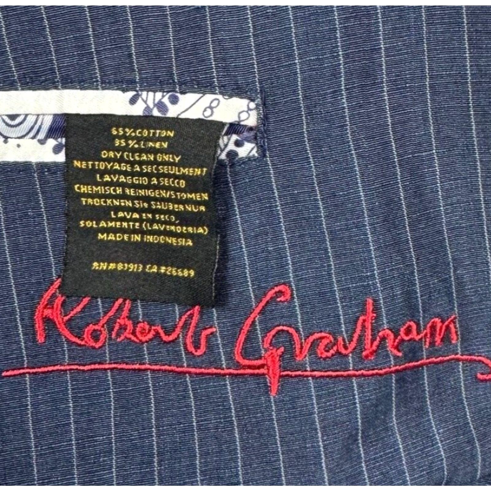 Robert Graham Robert Graham Blazer Jacket Mens Linen Blend Railroad Stripe Blue Size 50R Size 50R - 4 Thumbnail