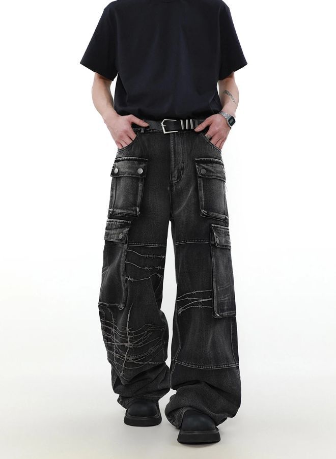 Japanese Brand × Jean Loose Wide Leg Denim Pants Men Black Baggy Size US 31 - 1 Thumbnail