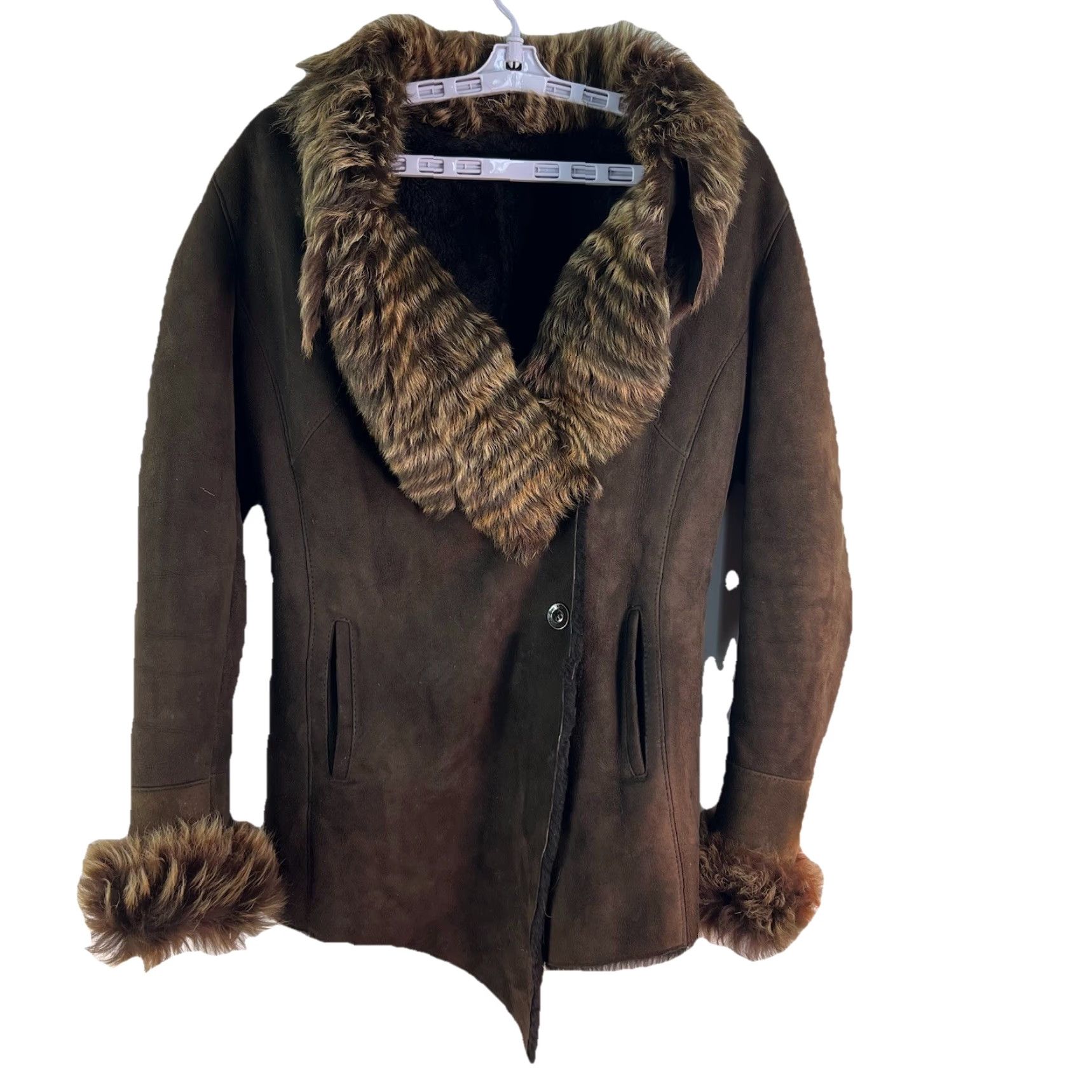 Vintage VINTAGE ArcAngel Paris Shearling Suede Coat Ladies S Brown Fur Lined Wool Zip Button Bomber Jacket Mid-Length Size S / US 4 / IT 40 - 2 Thumbnail