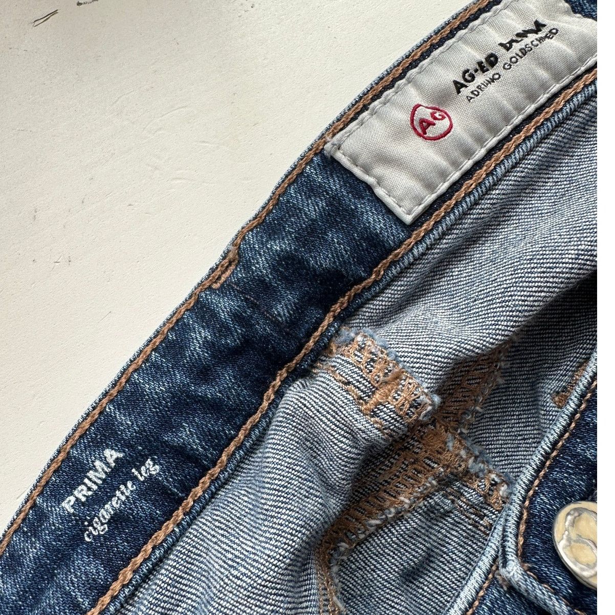 AG Adriano Goldschmied AG Medium Dark Wash Prima Cigarette Leg Whiskered Jeans 30R Size 30" / US 8 / IT 44 - 7 Thumbnail