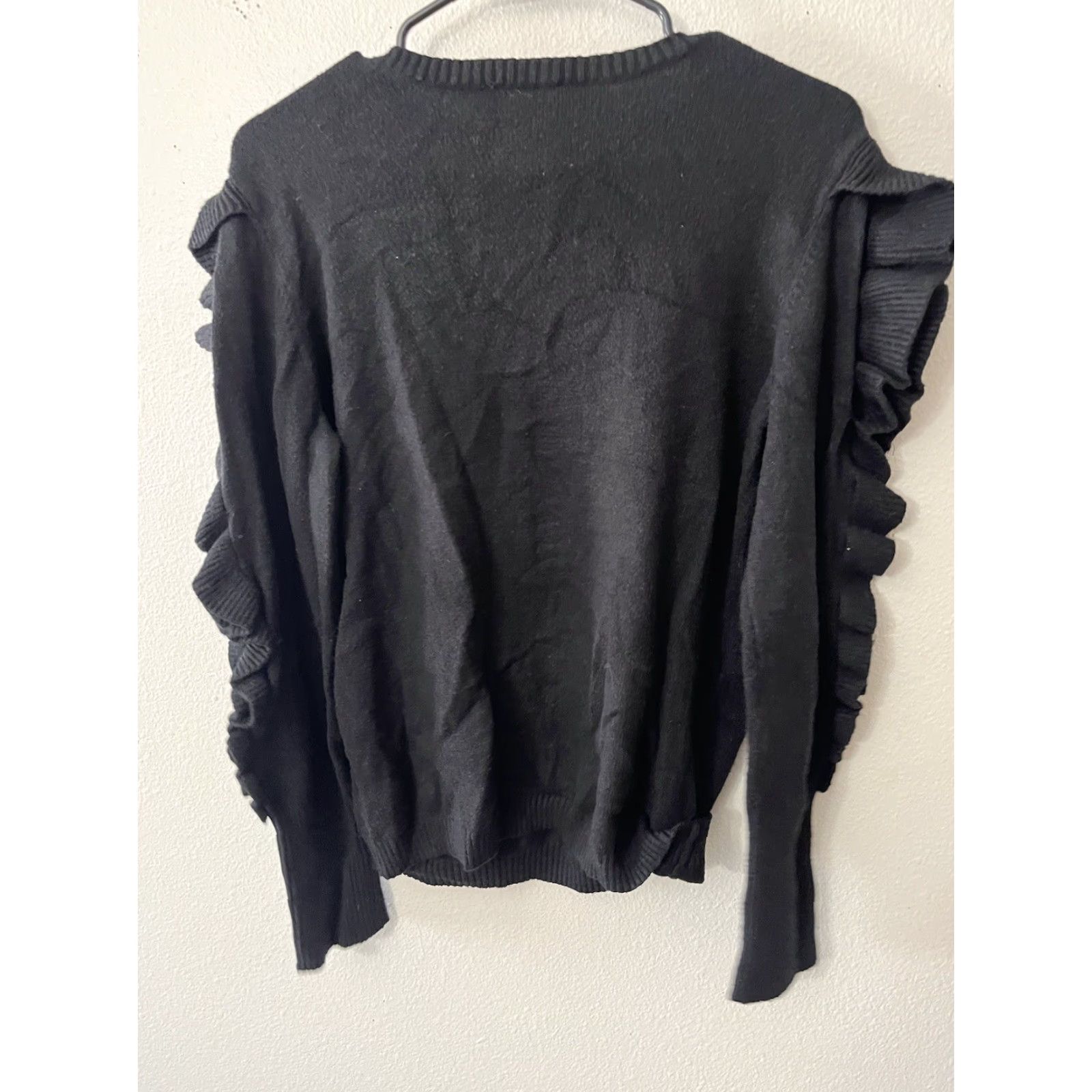 Express Express Sweater Womens Medium Black Ruffle Sleeve Oversized Knit Top Size M / US 6-8 / IT 42-44 - 3 Thumbnail