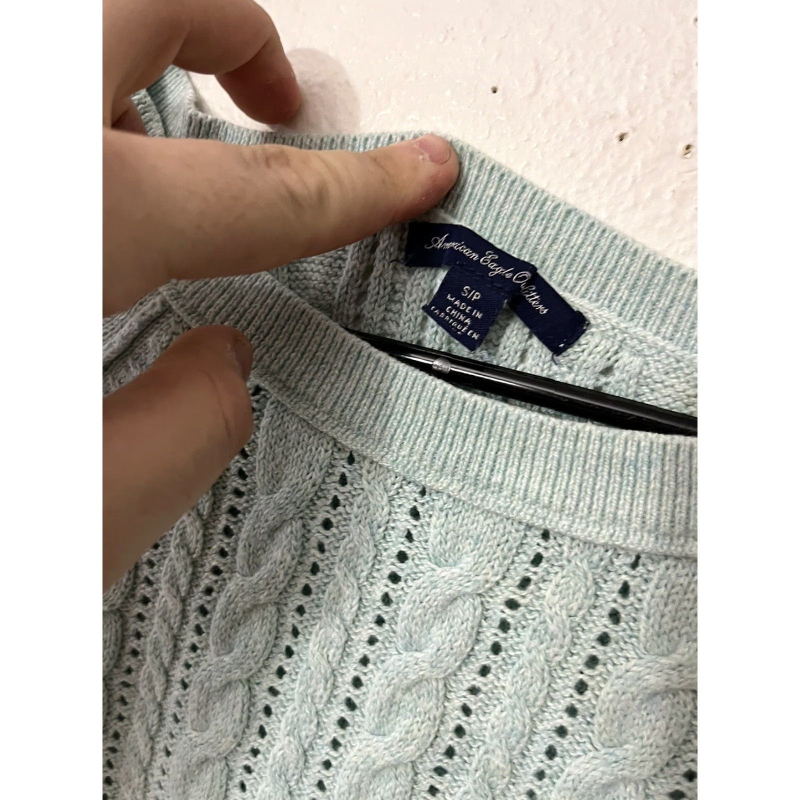 American Eagle Outfitters American Eagle Outfitters Sweater Shirt Women Small Aqua Blue Knit Pullover Long Sleeve Cable-Knit 90s Classic Casual Size S / US 4 / IT 40 - 2 Thumbnail