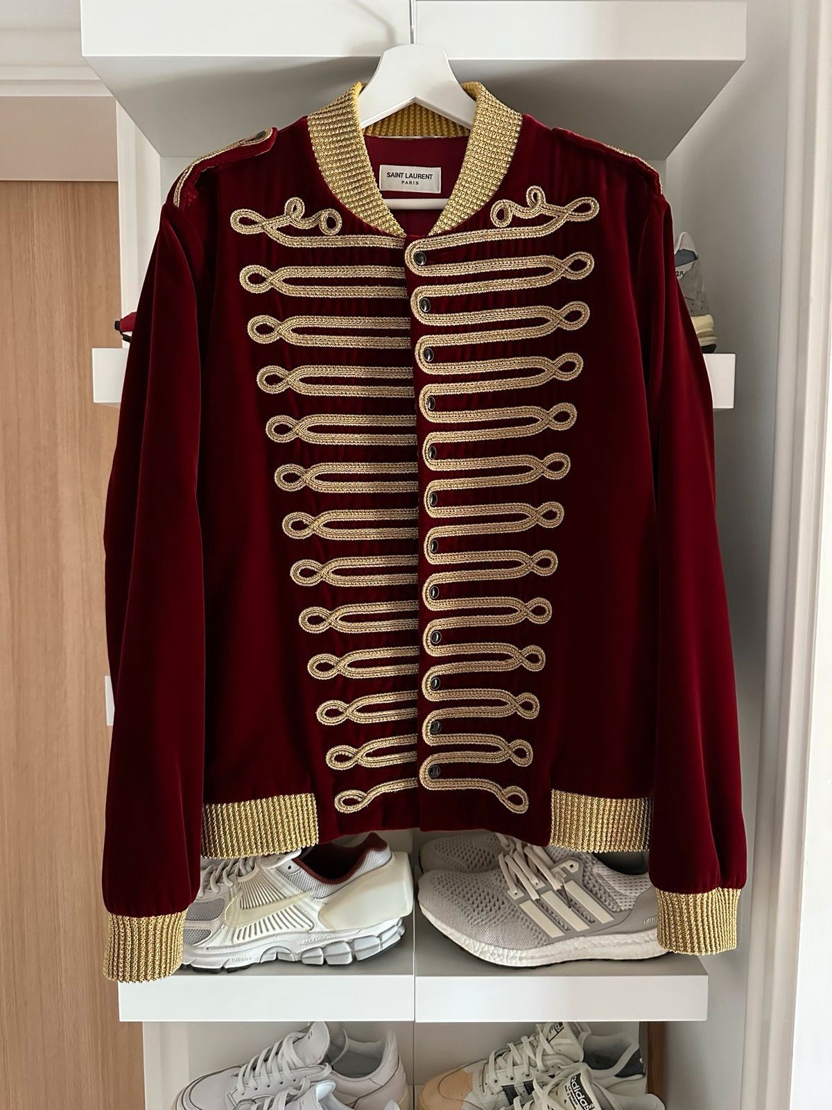 image of Saint Laurent Paris Officer Teddy Jacke in Red, Men's (Size Medium)