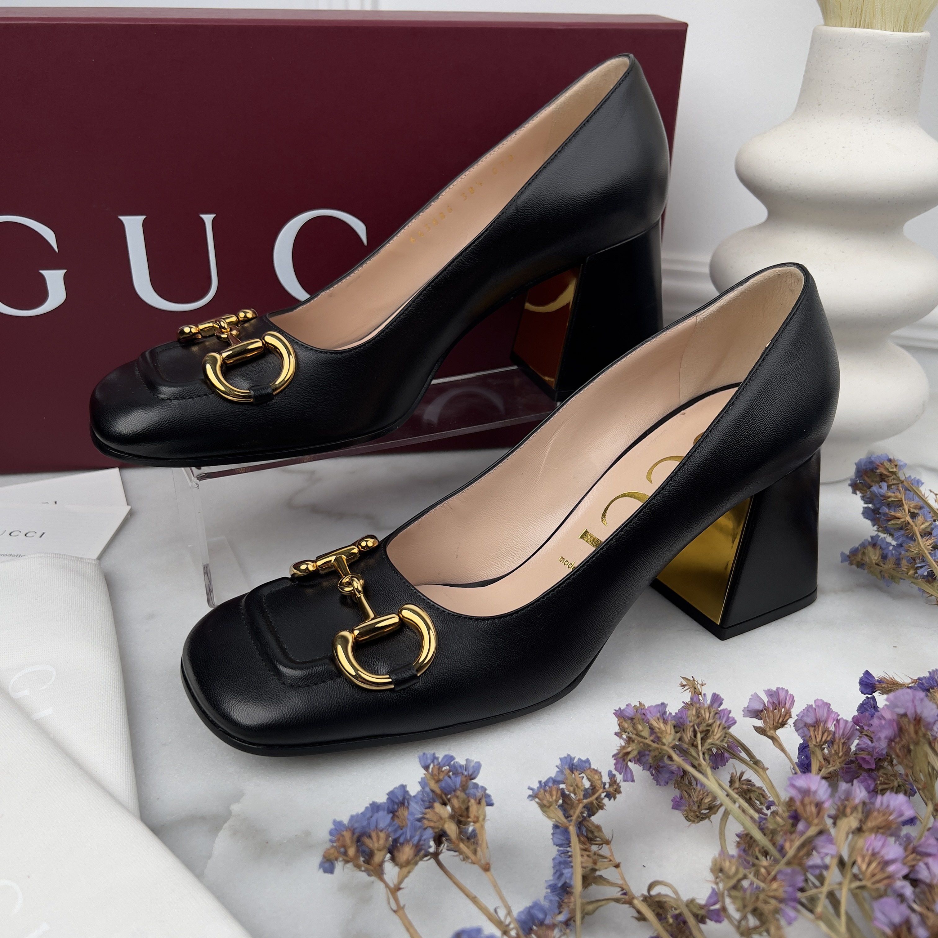 Gucci Gucci Horsebit Pumps Block Heels Black Leather Size US 8.5 / IT 38.5 - 1 Thumbnail
