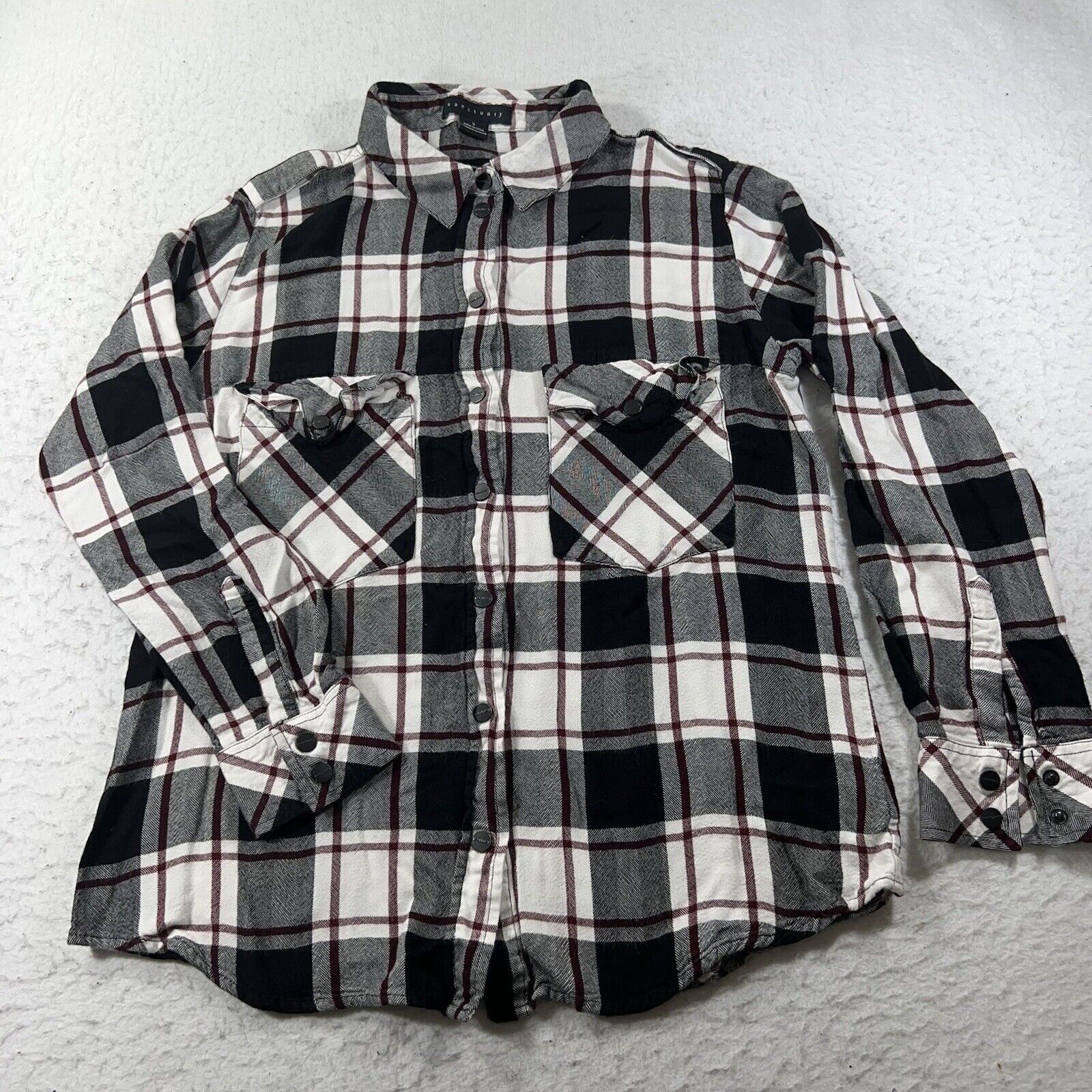 Other Sanctuary Boyfriend Style Snap Red Black Plaid Flannel Shirt Size S / US 4 / IT 40 - 1 Thumbnail