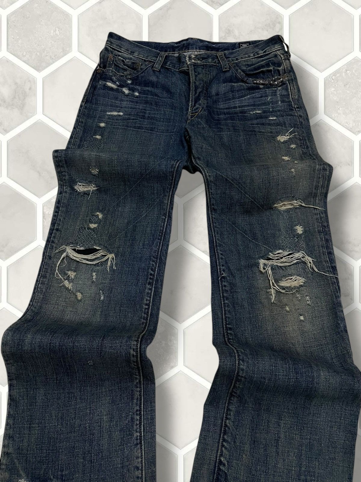 If Six Was Nine Vintage 1990s Rare Designer Japan Bartack Distressed Denim Size US 31 - 4 Thumbnail
