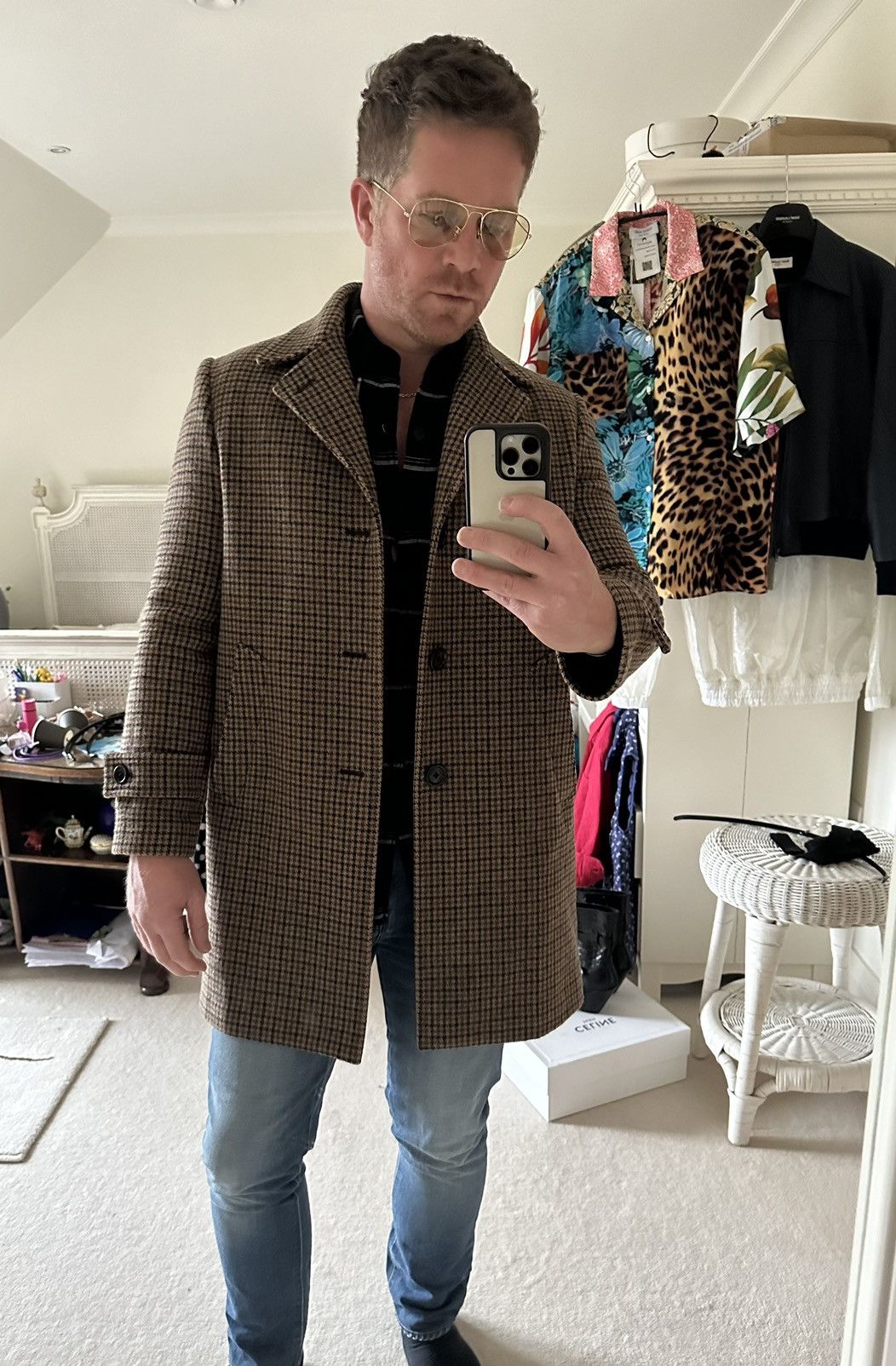 Celine FW19 Celine Pied de Poule Wool Max Coat Hedi Slimane Size US S / EU 44-46 / 1 - 4 Thumbnail