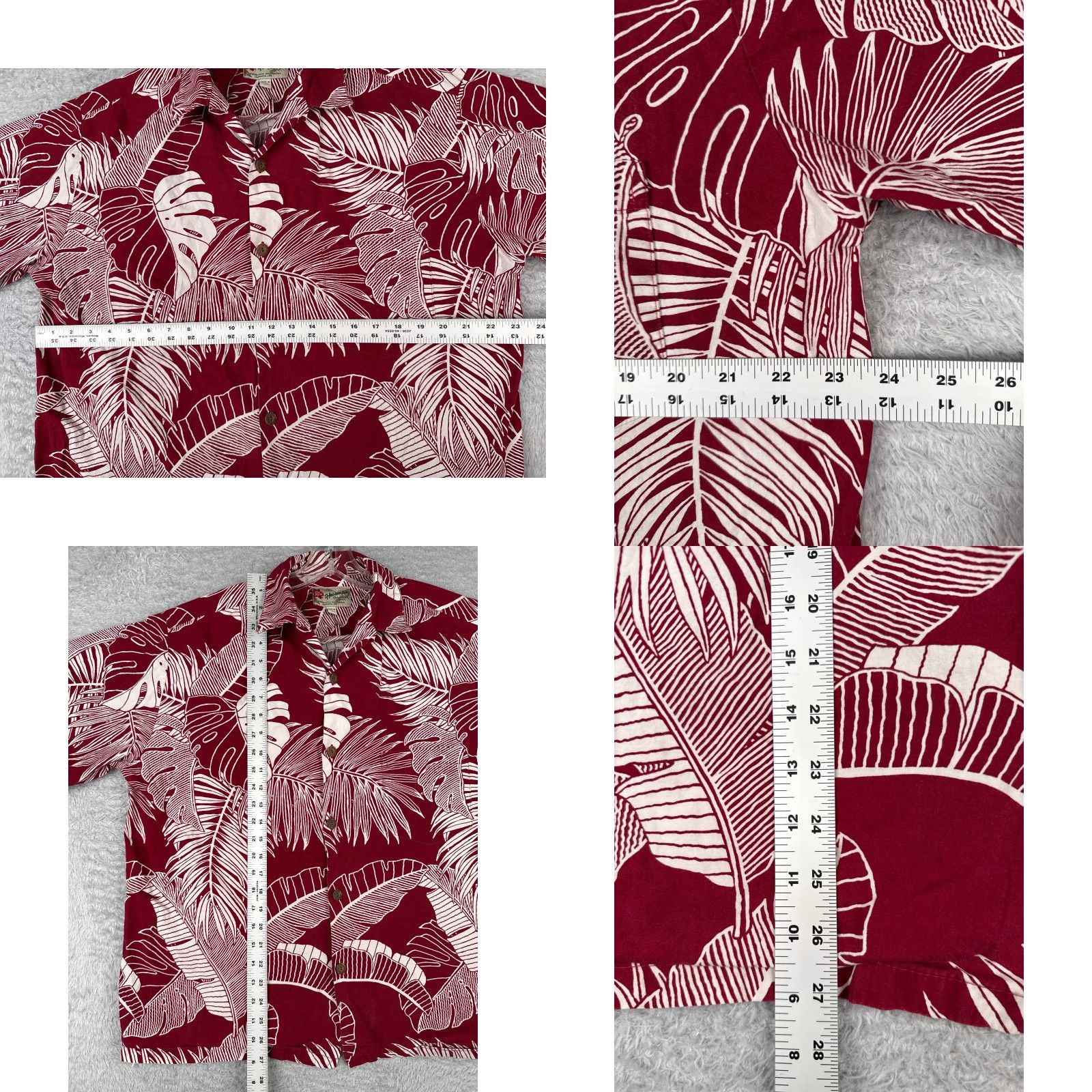Hilo Hattie Hilo Hattie Men Hawaiian Shirt Large Red White Palm Leaf 100% Cotton Made USA Shirt Mens Floral Resort Aloha Luau Vacation 60s 70s 80s? Size US L / EU 52-54 / 3 - 8 Thumbnail