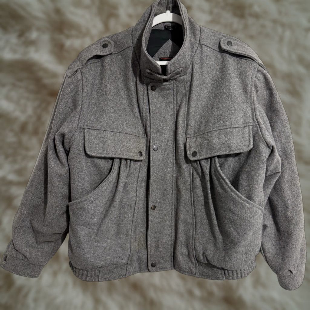 Vintage VTG American Male Jacket Mens L Gray Wool Blend Bomber Jacket, Insulated, Double Breasted, Pockets, 80s Bohemian City USA Theme Size US L / EU 52-54 / 3 - 1 Thumbnail