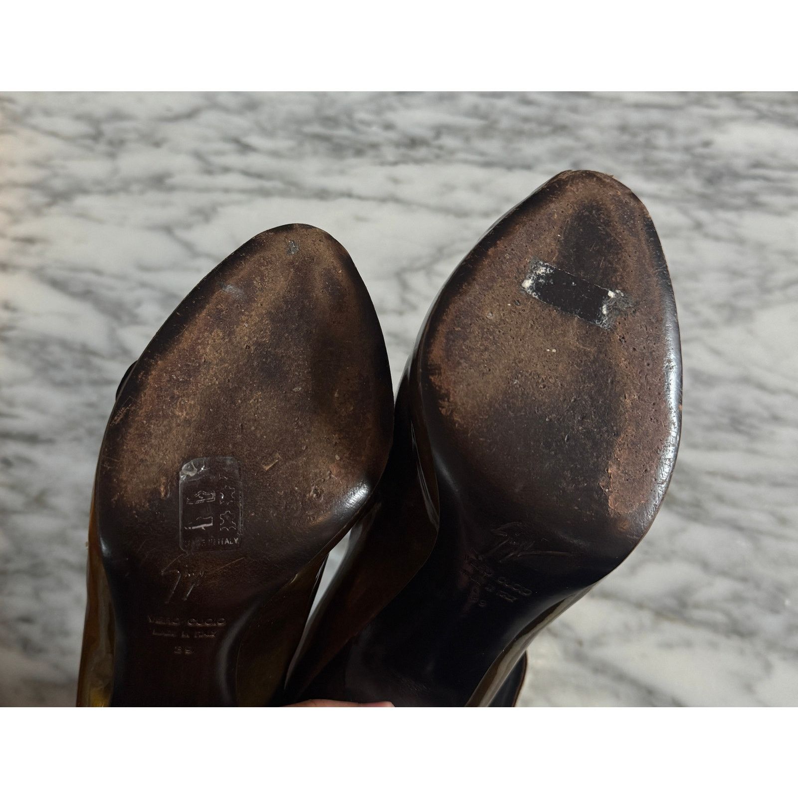 Giuseppe Zanotti Giuseppe Zanotti High Dark Gold Patent Leather Dress Pumps Size US 8.5 / IT 38.5 - 4 Thumbnail