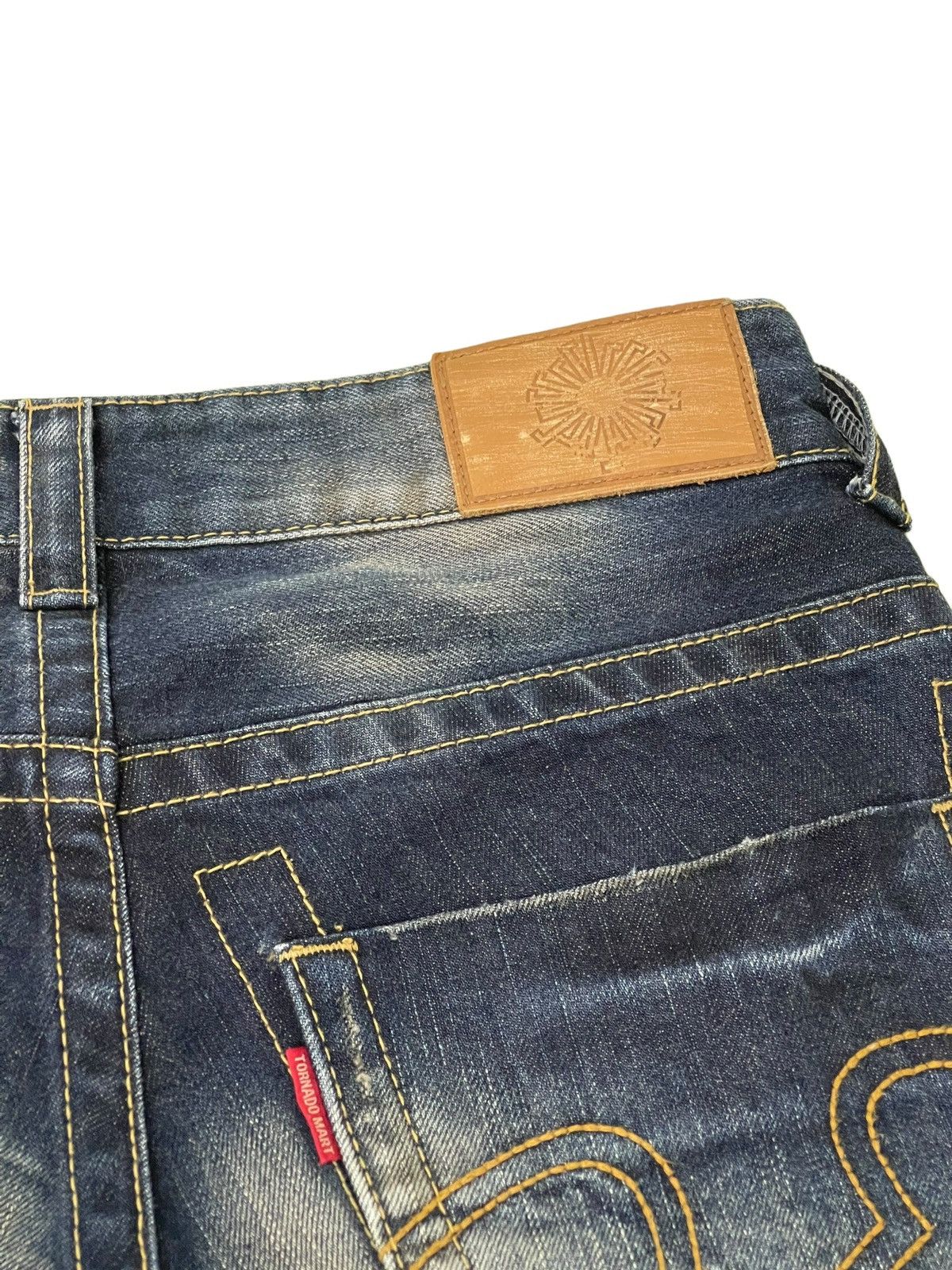 Japanese Brand Flare Jeans Tornado Mart Faded Distress Boot Cut 8🟦8 Size US 29 - 19 Thumbnail