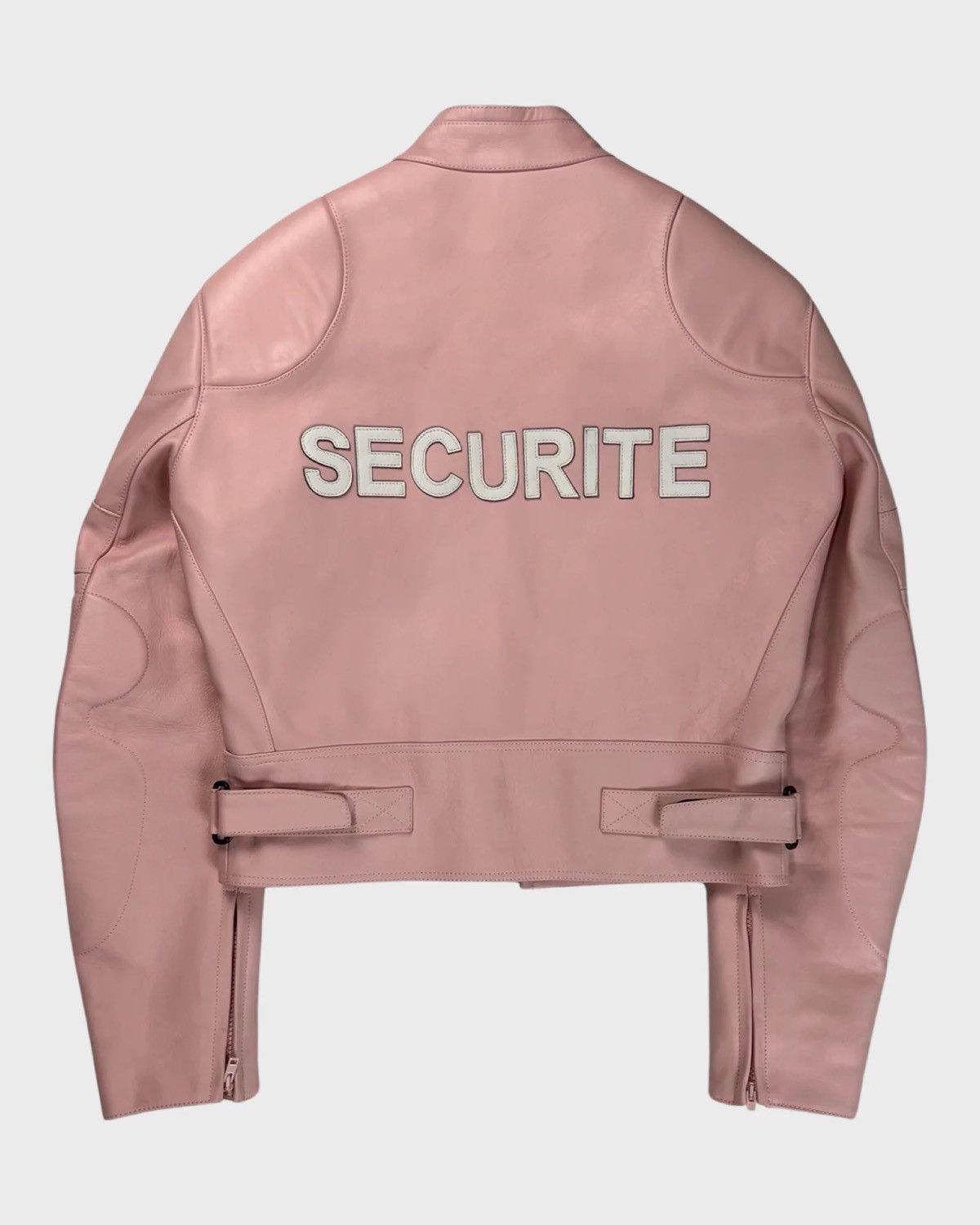 VETEMENTS AW17 SECURITE PINK MOTO LEATHER JACKET SZ:XS