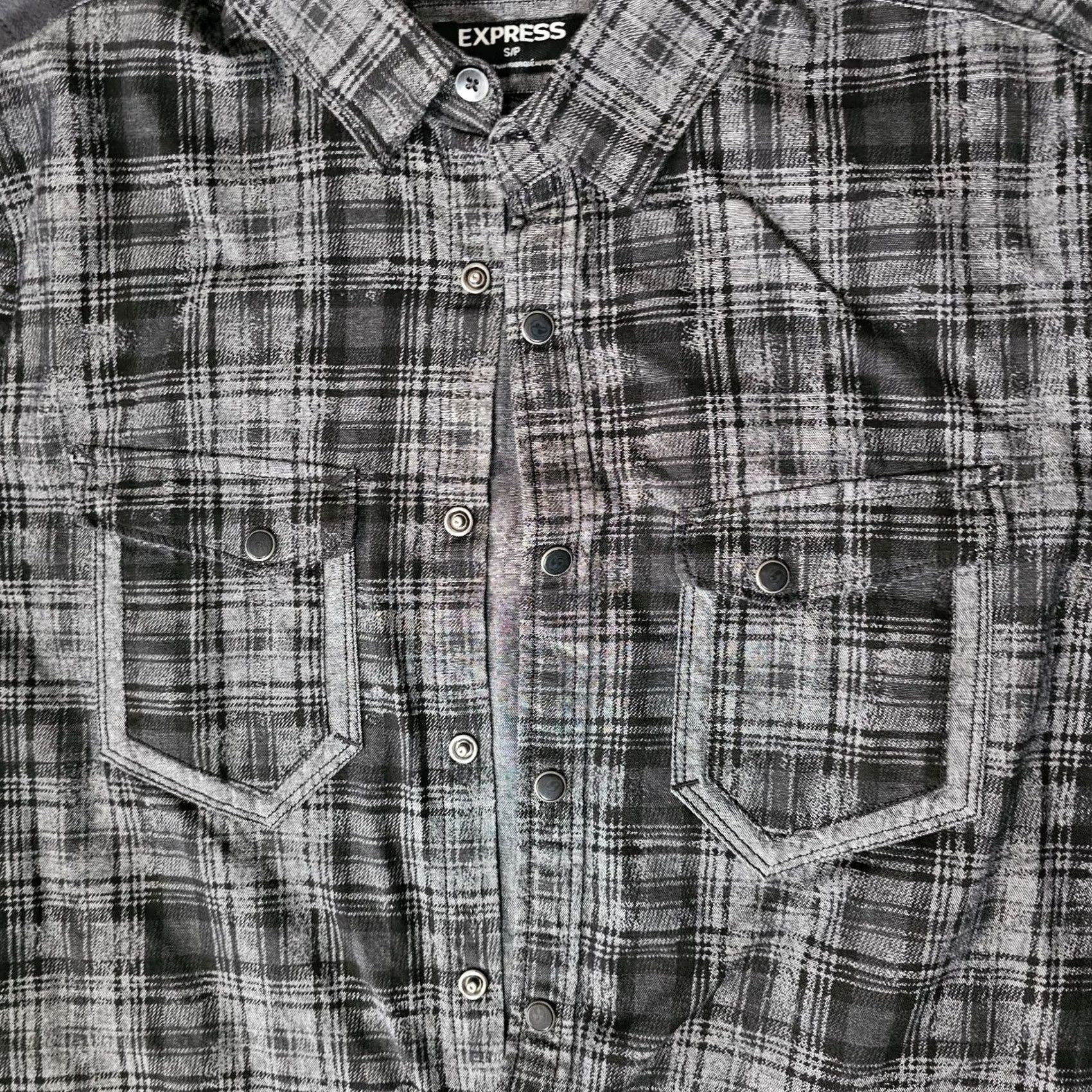Express VINTAGE Express Shirt Men Small Black Plaid Button-Up Long Sleeve Snap Front Pocketed Regular Fit Collared Shirt Size US S / EU 44-46 / 1 - 4 Thumbnail