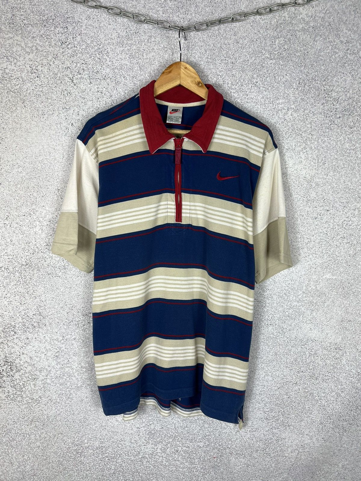 Nike Vintage Nike 90s Striped Zip Polo Shirt Size US M / EU 48-50 / 2 - 1 Thumbnail