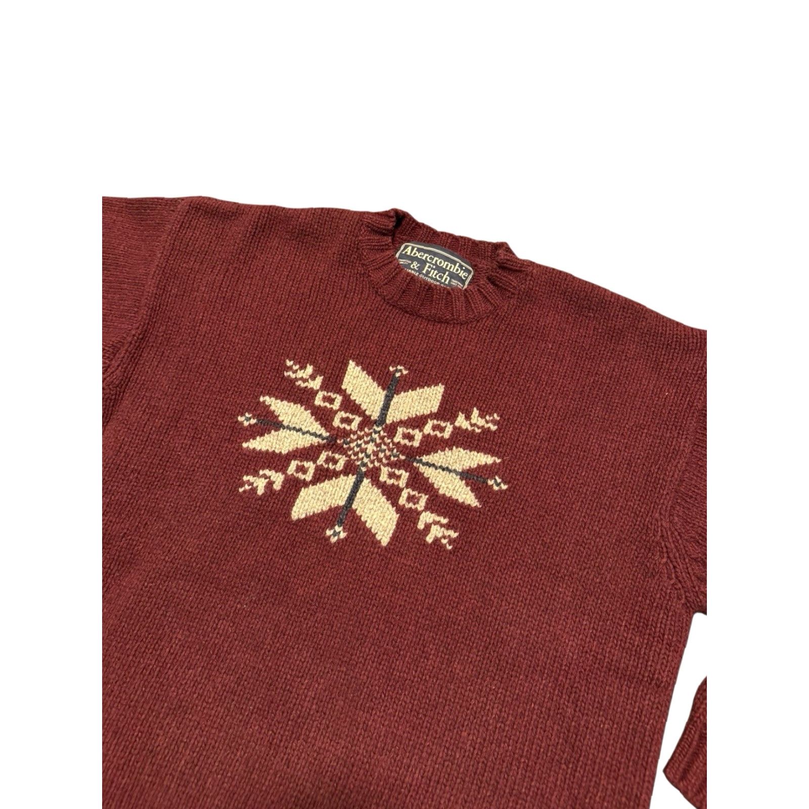 Abercrombie & Fitch Abercrombie & Fitch Sweater Mens Large Burgundy Lambswool Snowflake Crewneck Christmas Pullover Knit Long Sleeve Size US L / EU 52-54 / 3 - 6 Thumbnail