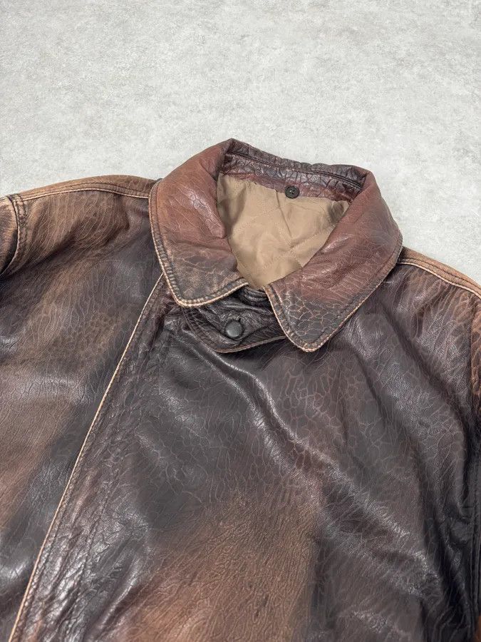Vintage 2000s Archive Brown Naval Eroded Leather Jacket Size US L / EU 52-54 / 3 - 5 Thumbnail