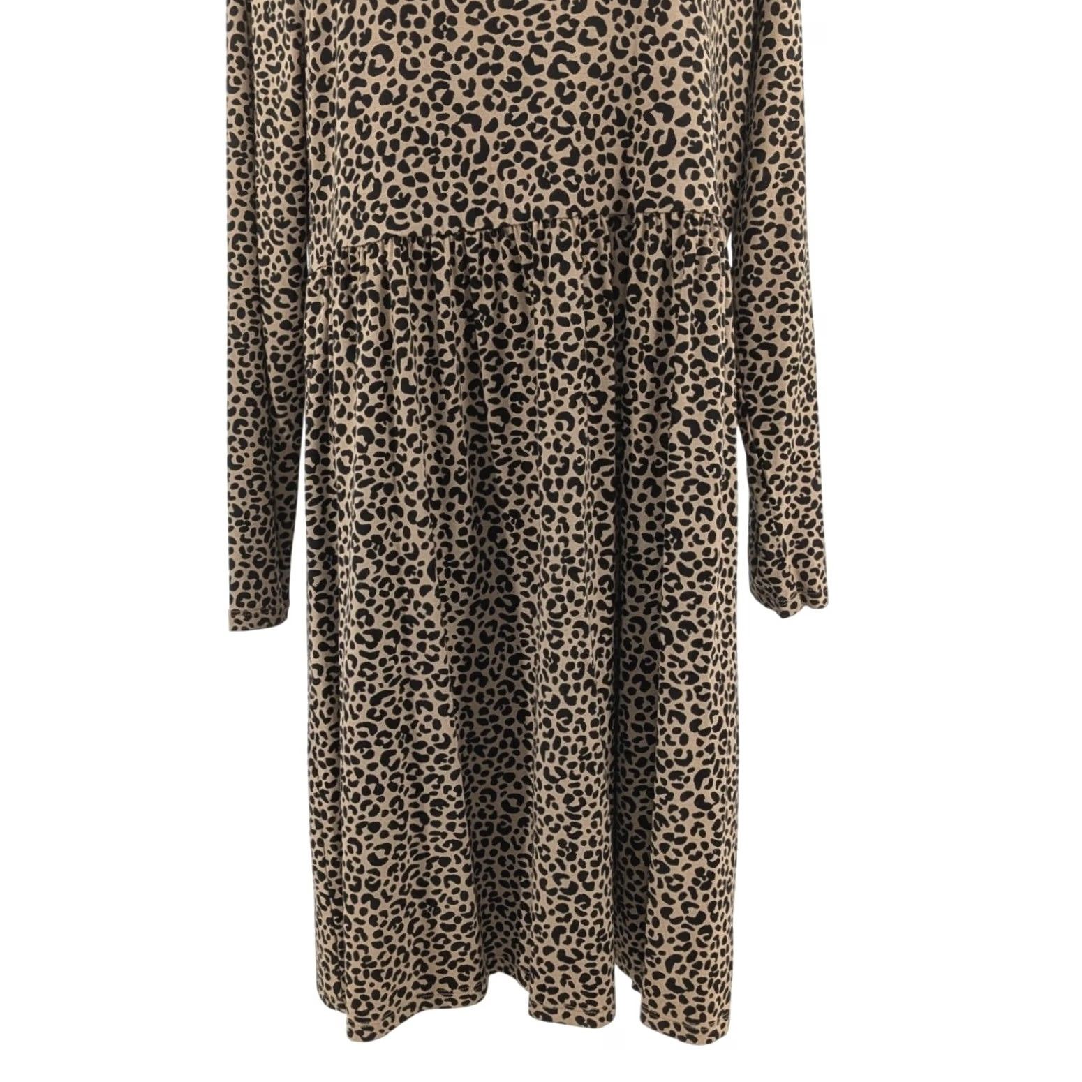 Old Navy Old Navy Leopard Print Midi Dress Long Sleeve Jersey Knit Tiered Dress – Size L – Beige Womens Knit T-Shirt Dress Size L / US 10 / IT 46 - 2 Thumbnail