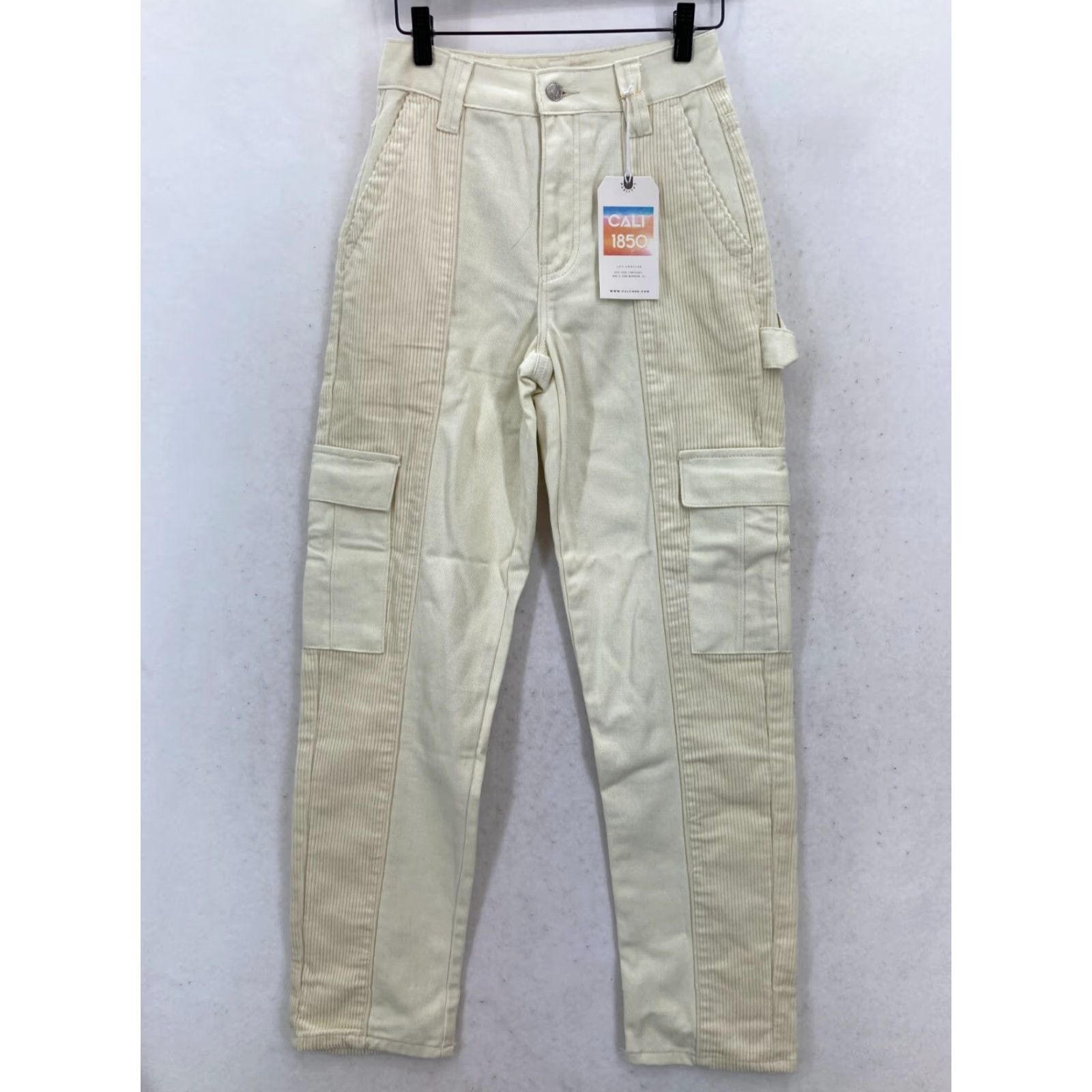 Vintage Cali 1850 Los Angeles Corduroy Carpenter Pants Women's XS Beige Cargo Utility Pants Size 26" / US 2 / IT 38 - 2 Thumbnail