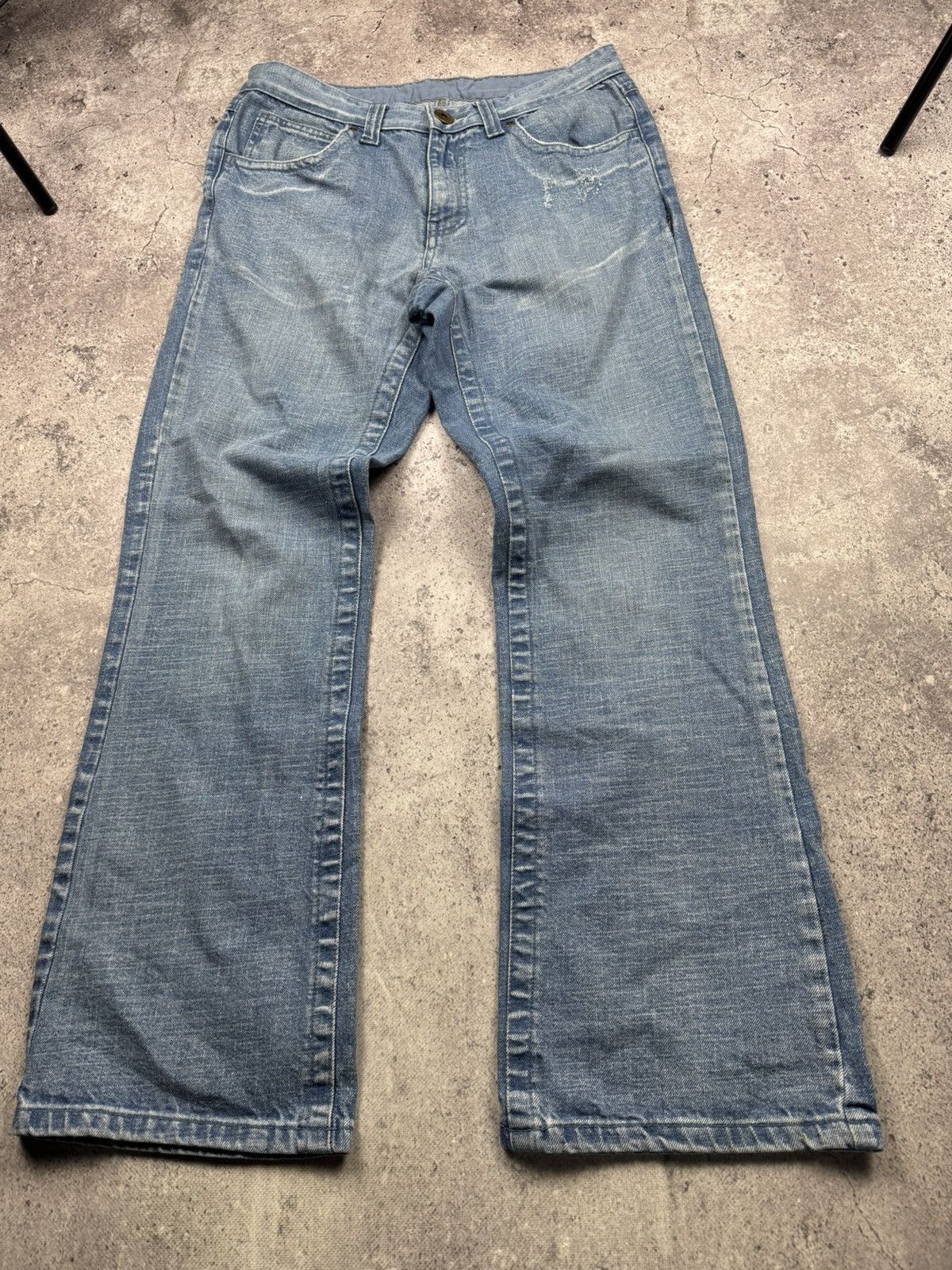 Japanese Brand Vintage Flared Distressed Jeans Japanesse Baggy Wide Y2K Size US 32 / EU 48 - 7 Thumbnail