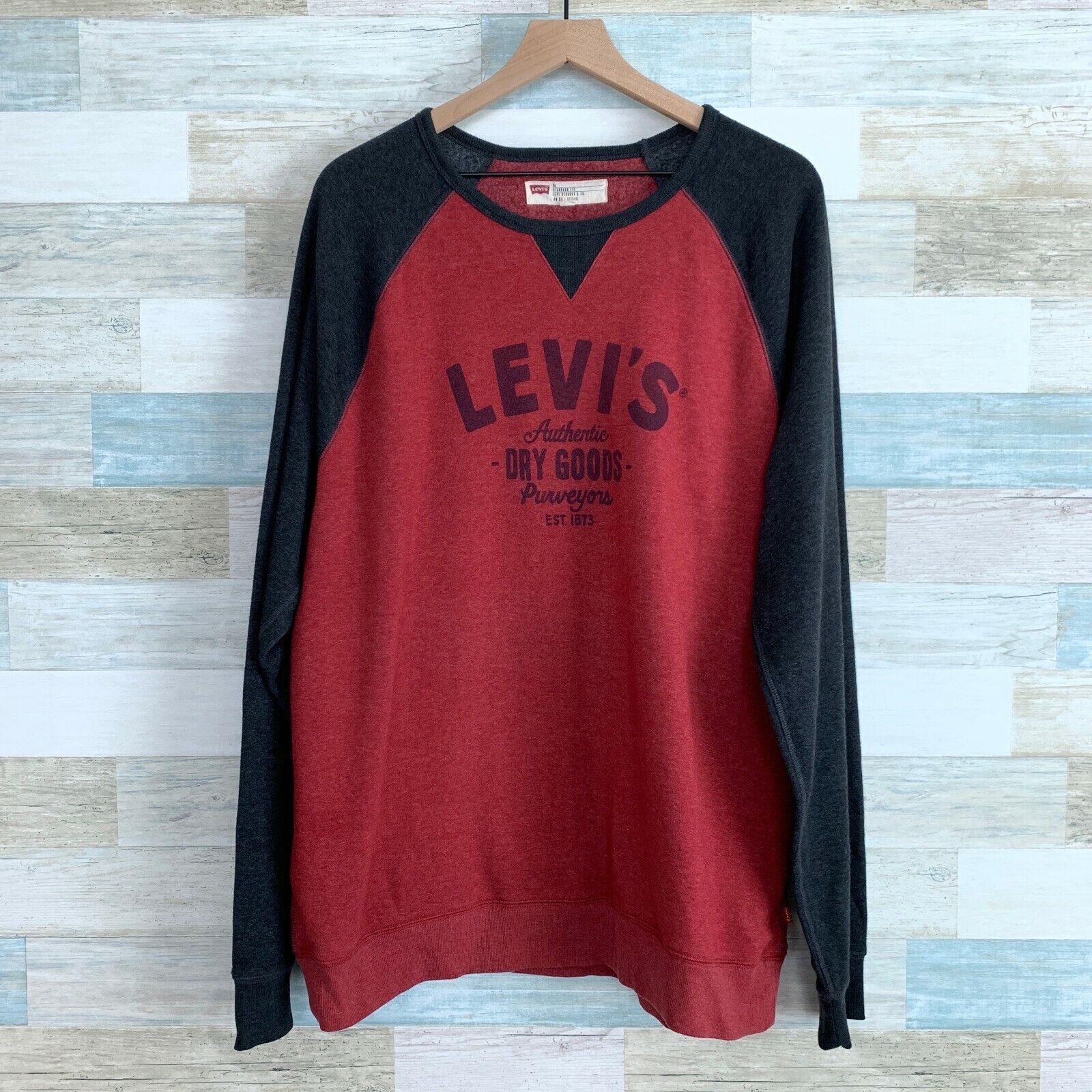 Levi's Levis Logo Crew Raglan Sweatshirt Red Gray Standard Fit XL Size US XL / EU 56 / 4 - 1 Thumbnail