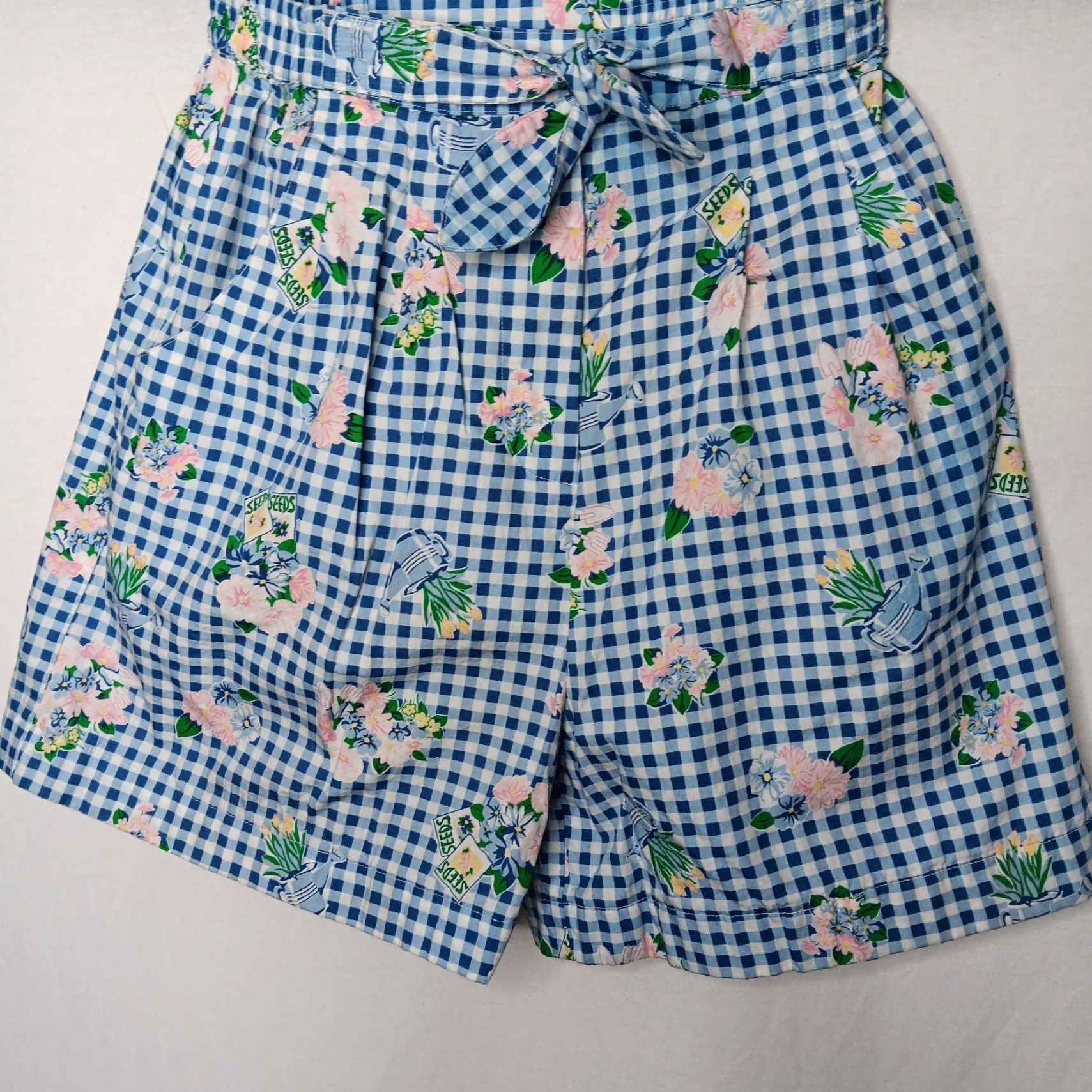 Vintage VINTAGE The Eagle's Eye Womens Shorts Casual Pleated Cotton Flower Garden Bow M Blue Size 32" / US 10 / IT 46 - 2 Thumbnail