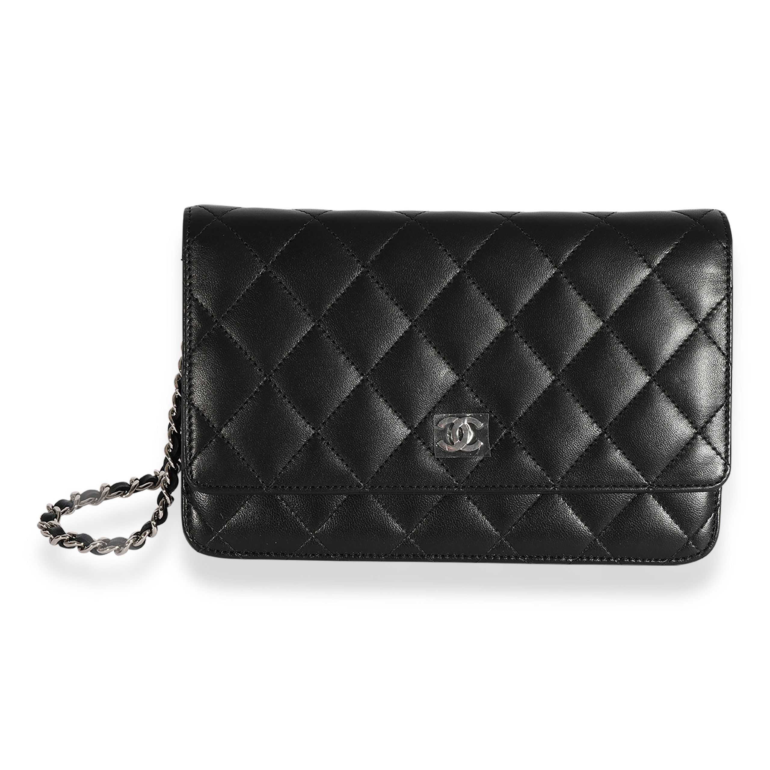 image of Chanel Black Quilted Lambskin Wallet On Chain, Women's