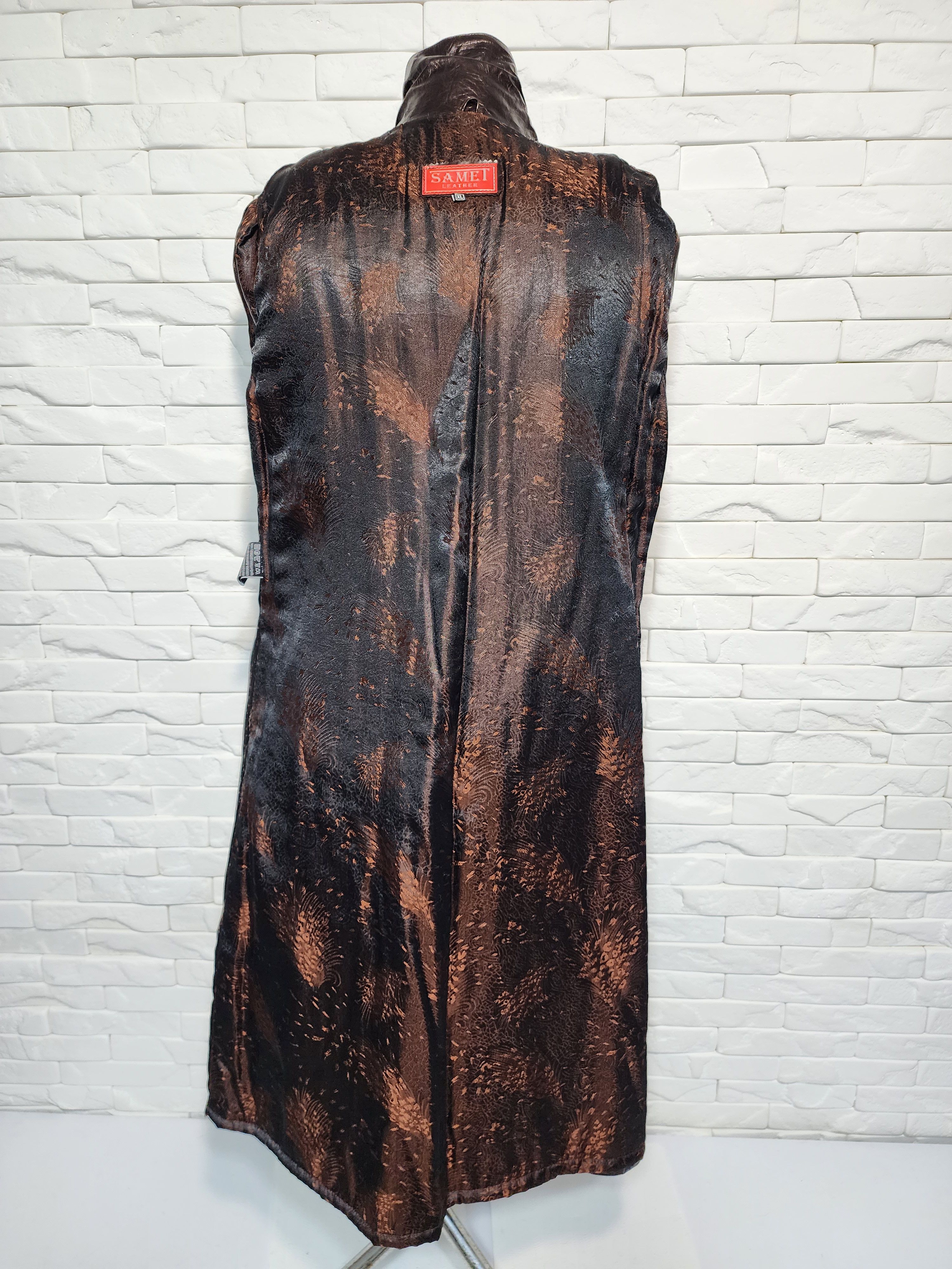 Genuine Leather Brown Patent Leather Coat: Belted Coat. Size L / US 10 / IT 46 - 7 Thumbnail