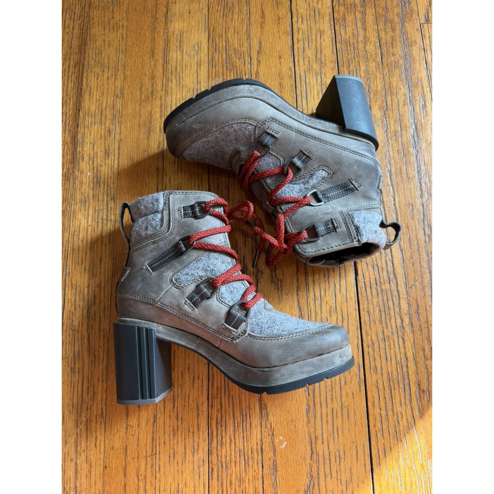 SOREL Sorel Blake Lace Up Booties Chunky Heel Leather Gray Size 7 Size US 7 / IT 37 - 6 Thumbnail