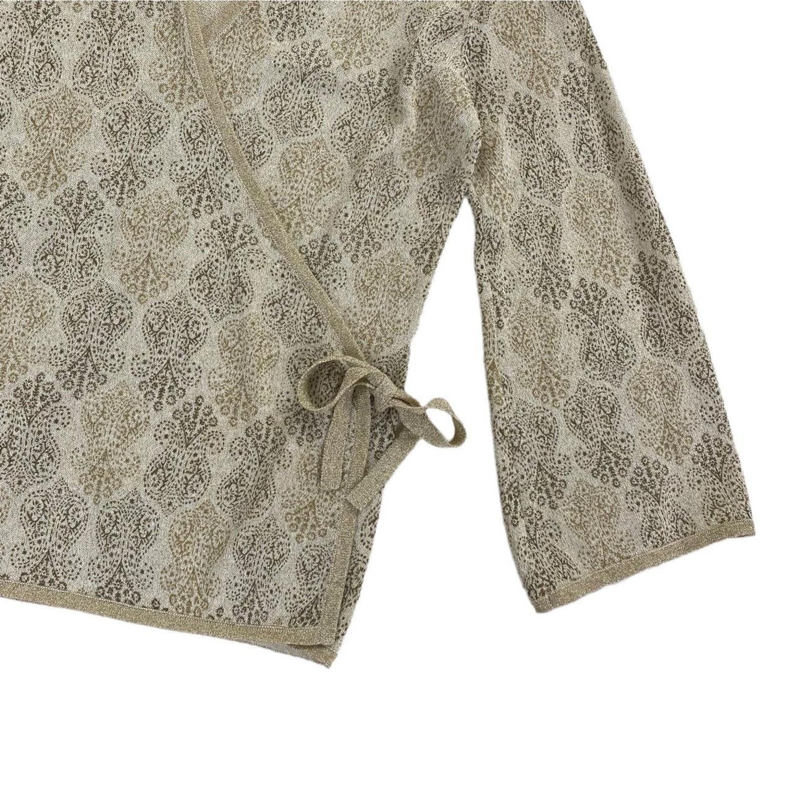 NEXT × Vintage Next 90s Vintage Gold Metallic Floral Wrap Cardigan Sweater Size S / US 4 / IT 40 - 3 Thumbnail