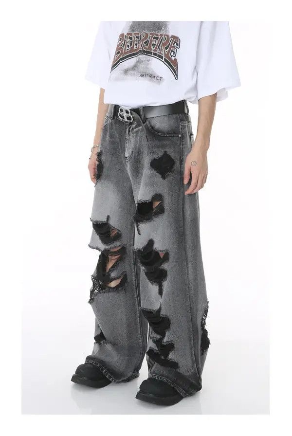 Japanese Brand American high street hip hop straight ripped jeans Size US 33 - 3 Thumbnail
