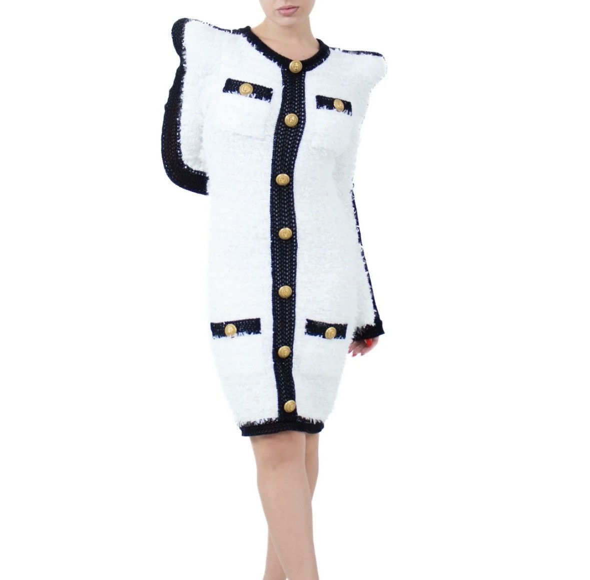 Balmain Balmain Mini Bouclé Dress with Black Trim and Shoulder Pads Size S / US 4 / IT 40 - 4 Thumbnail