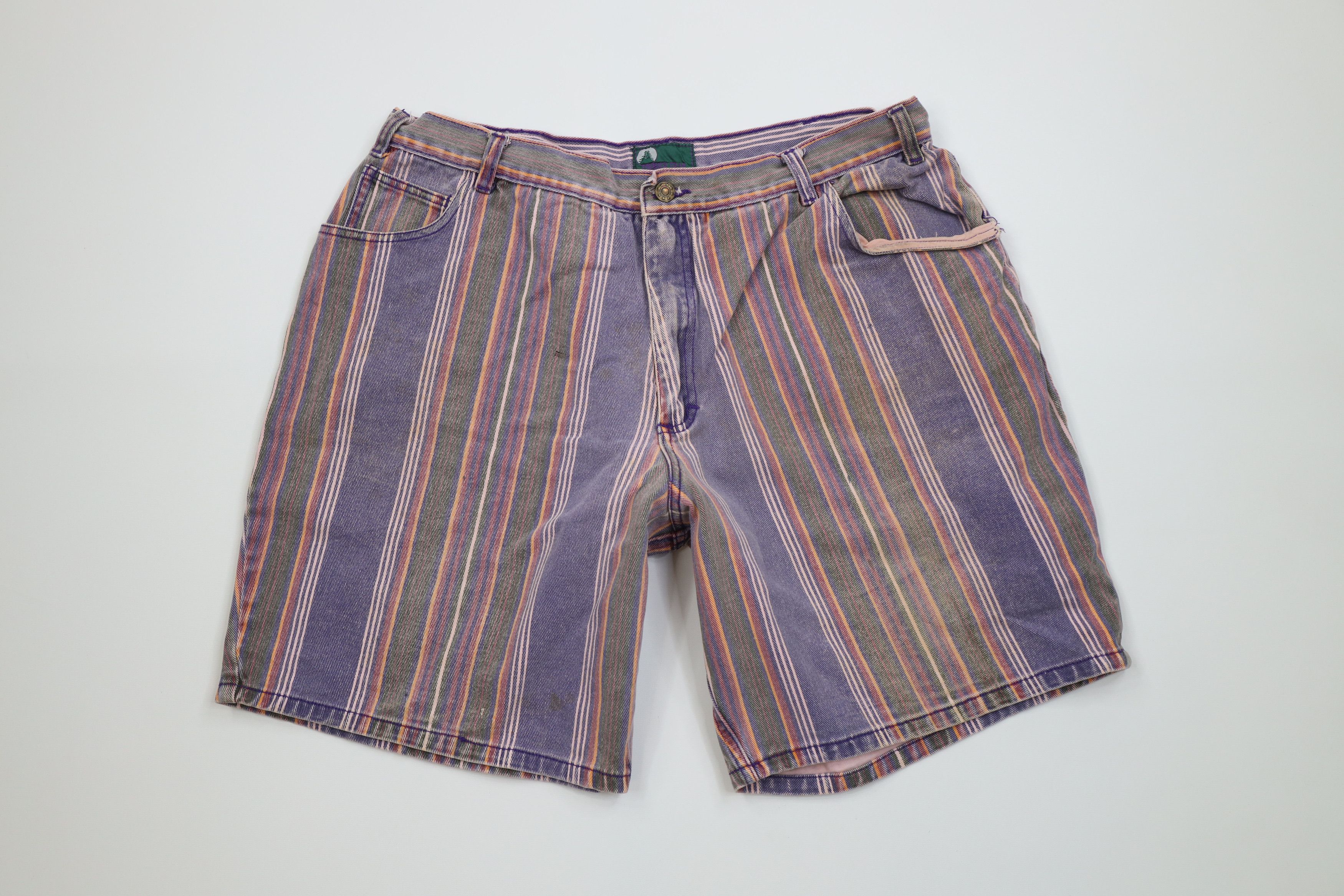 Vintage 90s Streetwear Striped Above Knee Denim Shorts