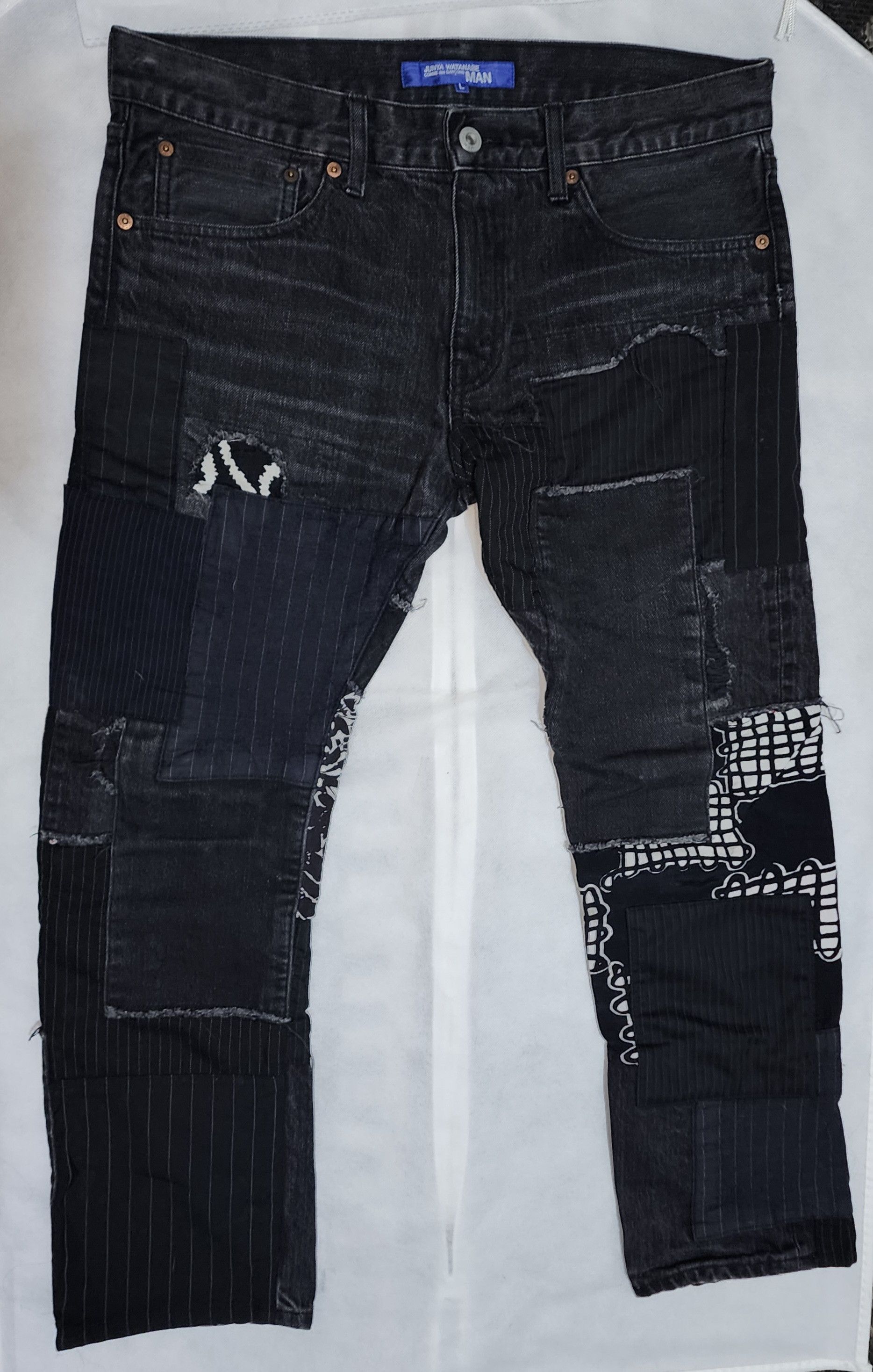 image of Comme Des Garcons Junya Watanabe Black Patchwork Jeans, Men's (Size 34)