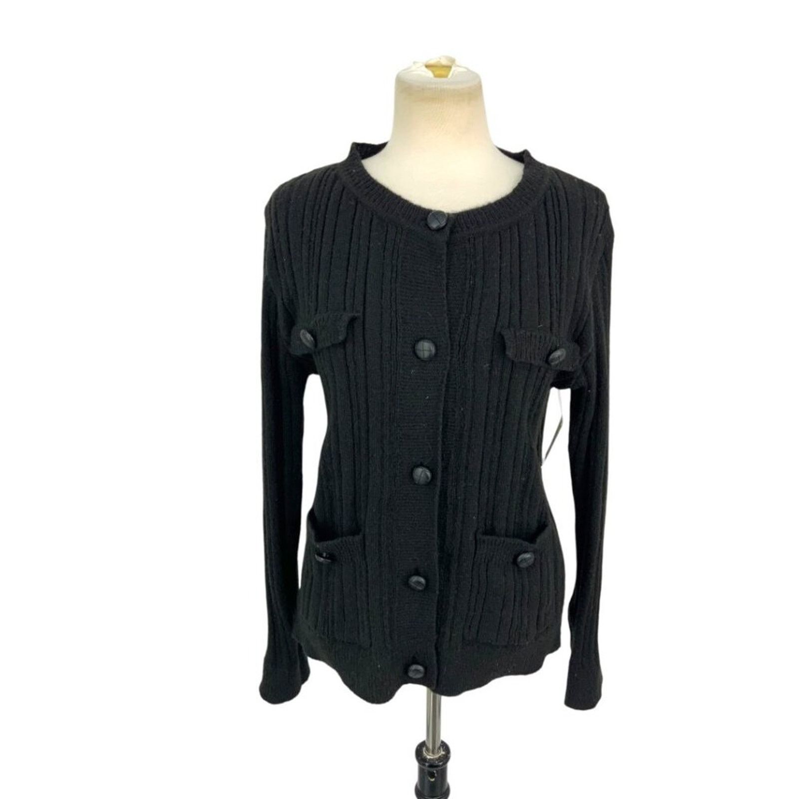 Other Max Studio Black Chunky Button Front Cardigan Medium NWOT Size M / US 6-8 / IT 42-44 - 2 Thumbnail