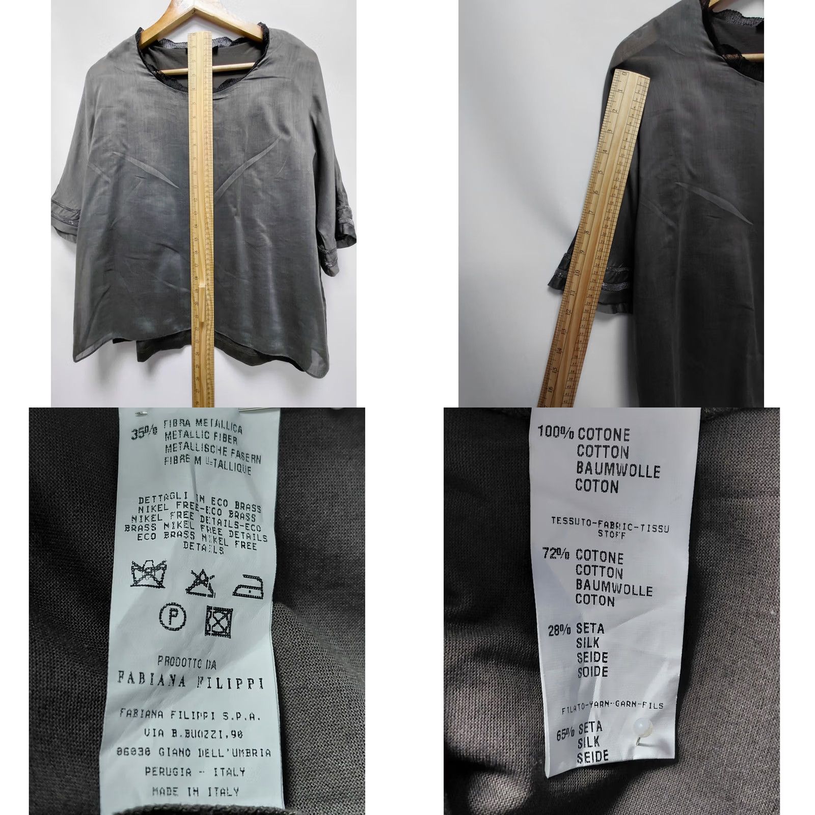 Fabiana Filippi Fabiana Filippi Silk Blend Top Gray Solid 3/4 Sleeve Women Size M Crew Neck Blouse Casual Business, Italy, Dry Clean Only Size M / US 6-8 / IT 42-44 - 8 Thumbnail