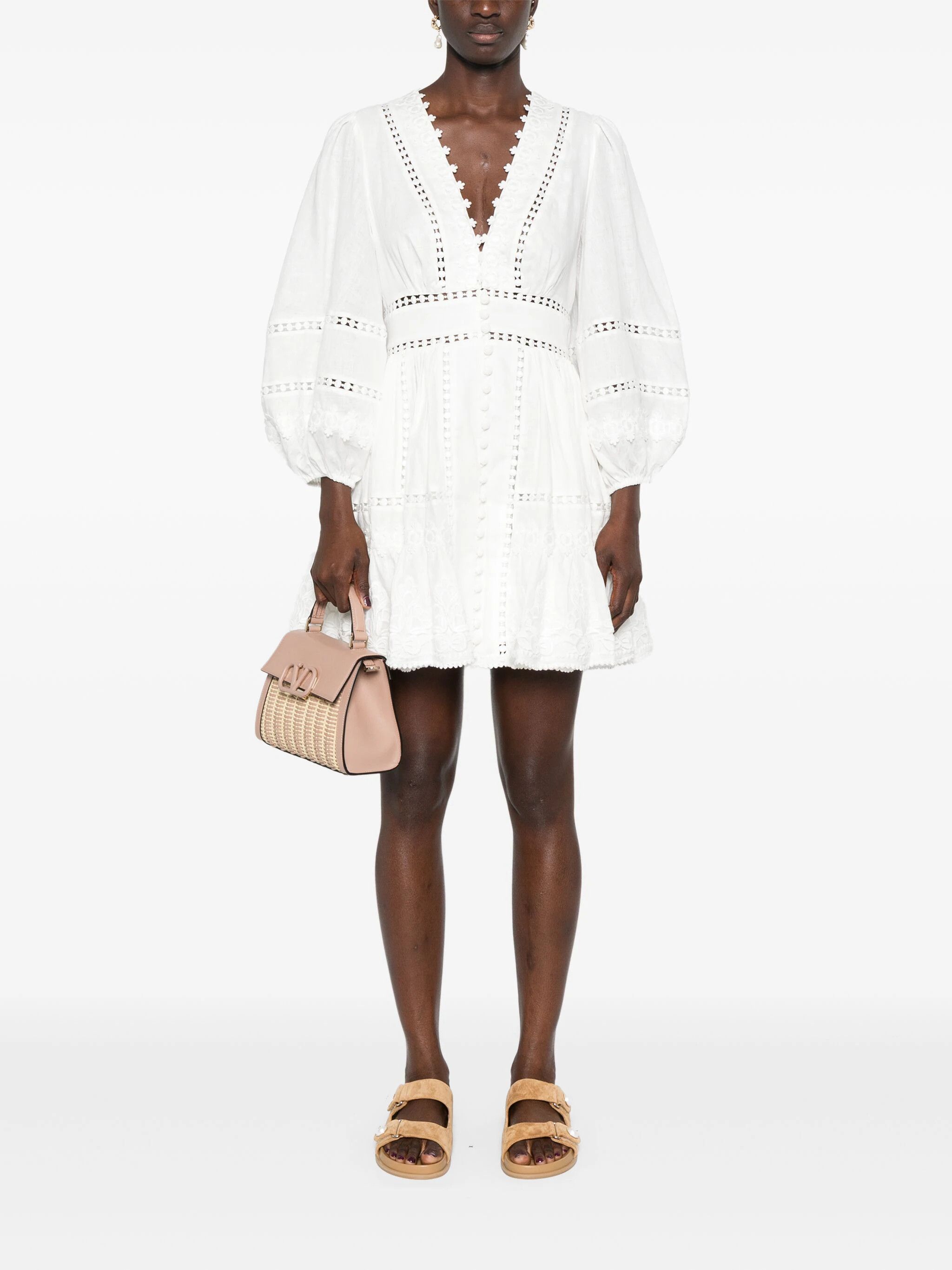 Zimmermann o1s22i1n1024 Cutwork Embroidery Short Dress in White Size M / US 6-8 / IT 42-44 - 2 Thumbnail