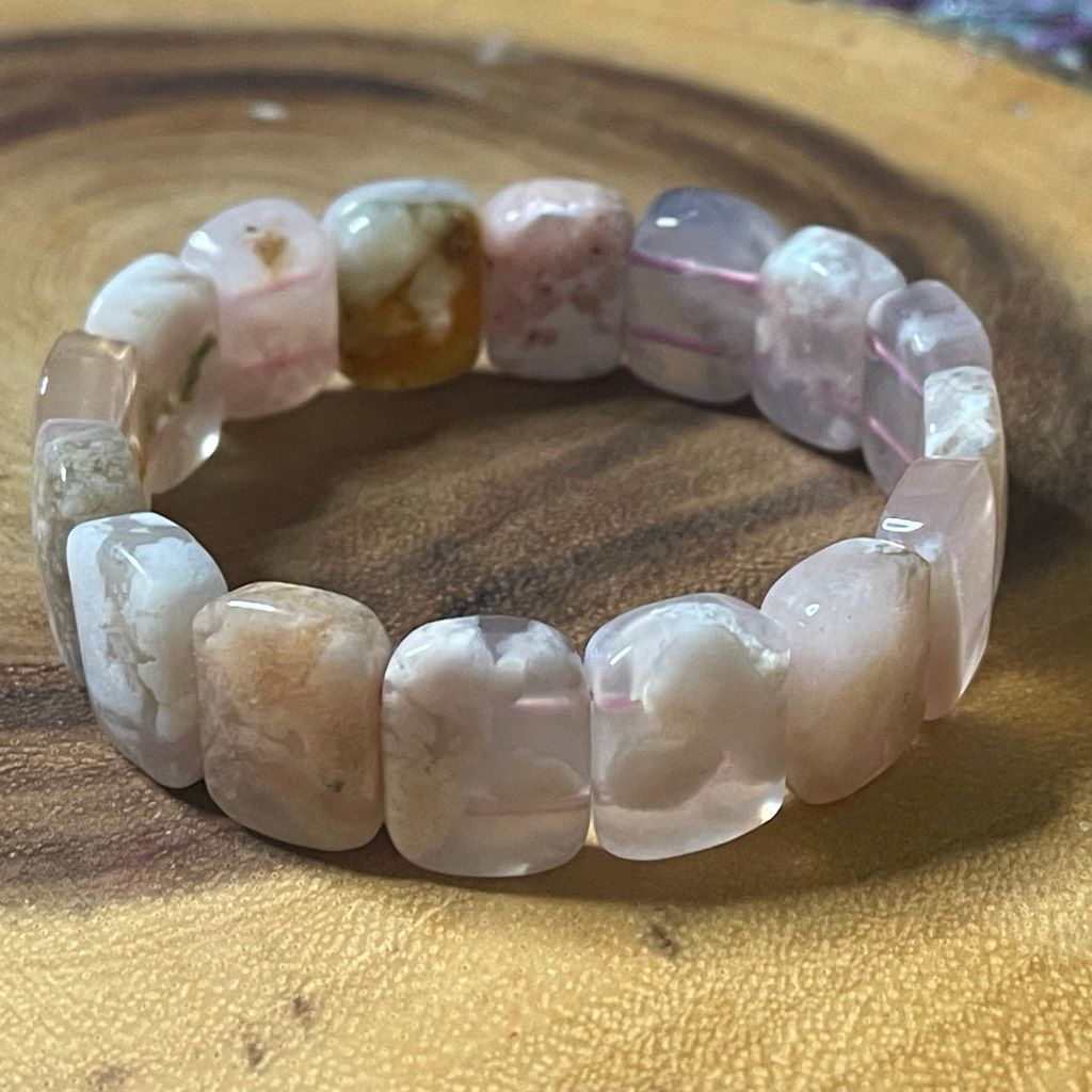 Other Pink flower agate soft bangle bracelet beaded beads new handmade .75” High beads 7.5” Size ONE SIZE - 7 Thumbnail