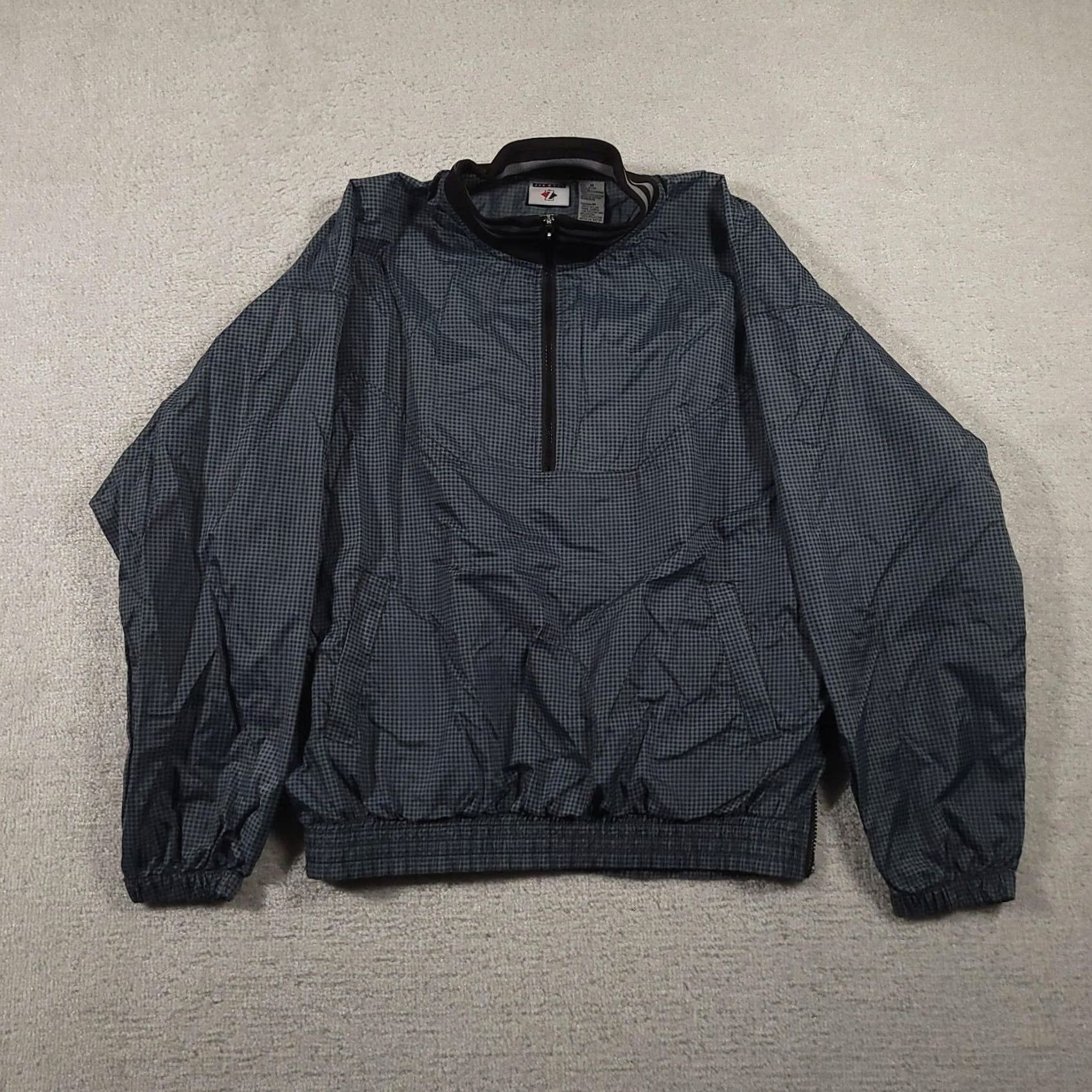Jerzees Jerzees Jacket Mens Medium Windbreaker Quarter Zip Checkered Blue Black Nylon Lining Polyester Pockets 1/4 Zip Elastic Cuffs Size US M / EU 48-50 / 2 - 2 Thumbnail