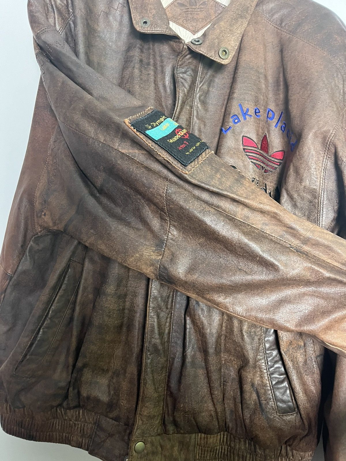 Vintage Vintage Adidas Leather Jacket Olympics Lake Placid Size US L / EU 52-54 / 3 - 10 Thumbnail
