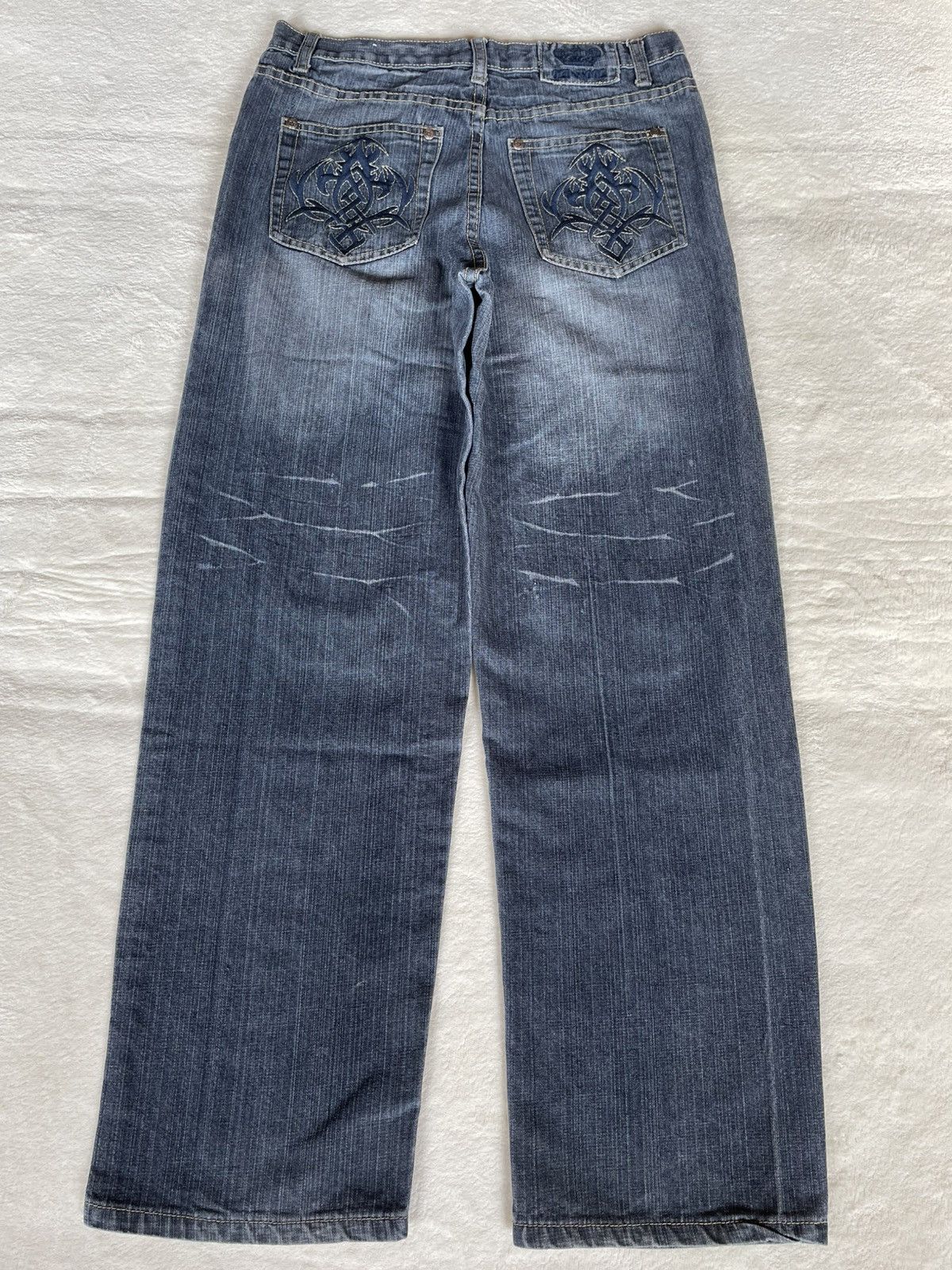Japanese Brand Vintage Oldsrool Faded Baggy Dark Blue Jeans Size US 30 / EU 46 - 7 Thumbnail