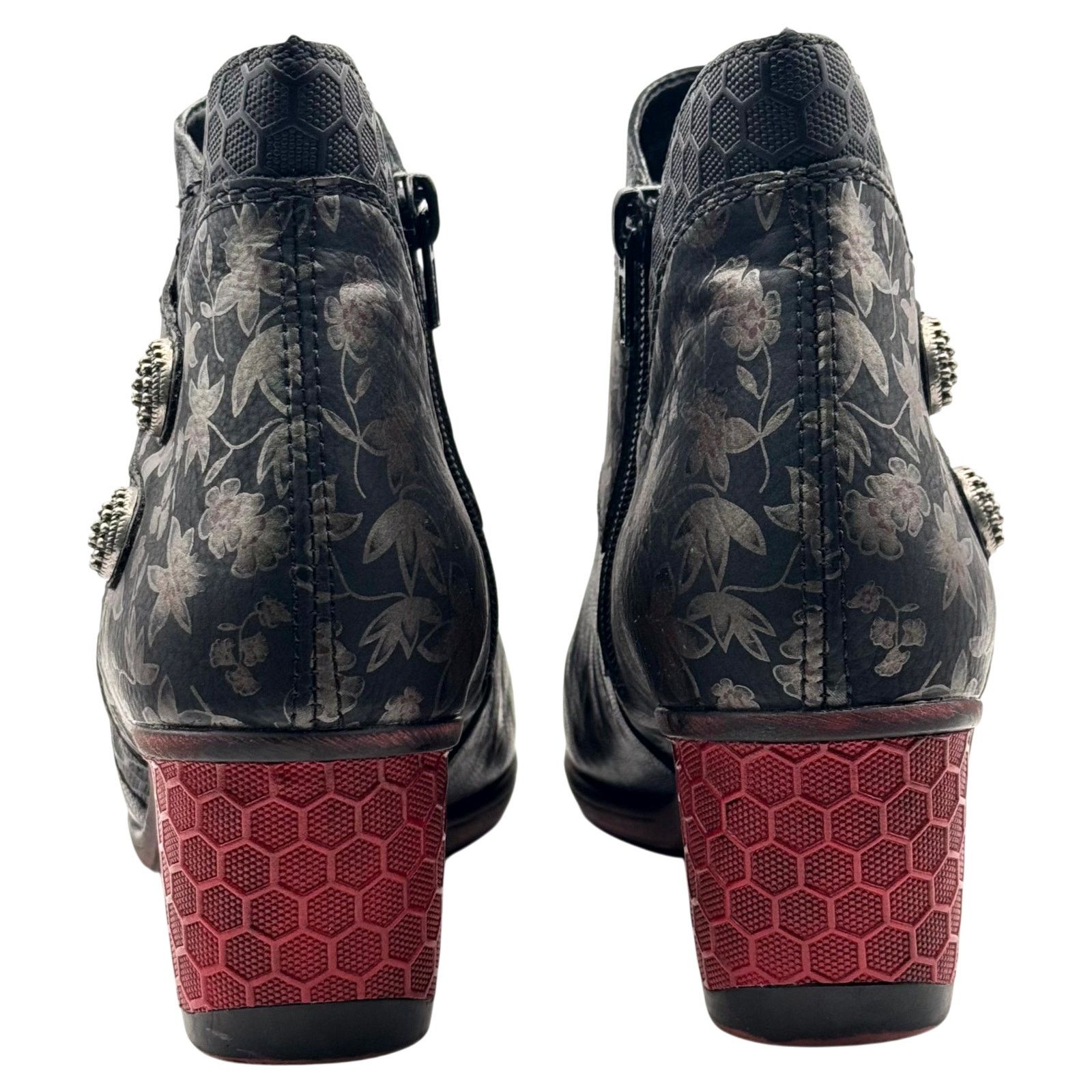 Other Remonte Black Floral Ankle Boot 39 8.5 Boho Artsy Comfort Size US 8.5 / IT 38.5 - 4 Thumbnail