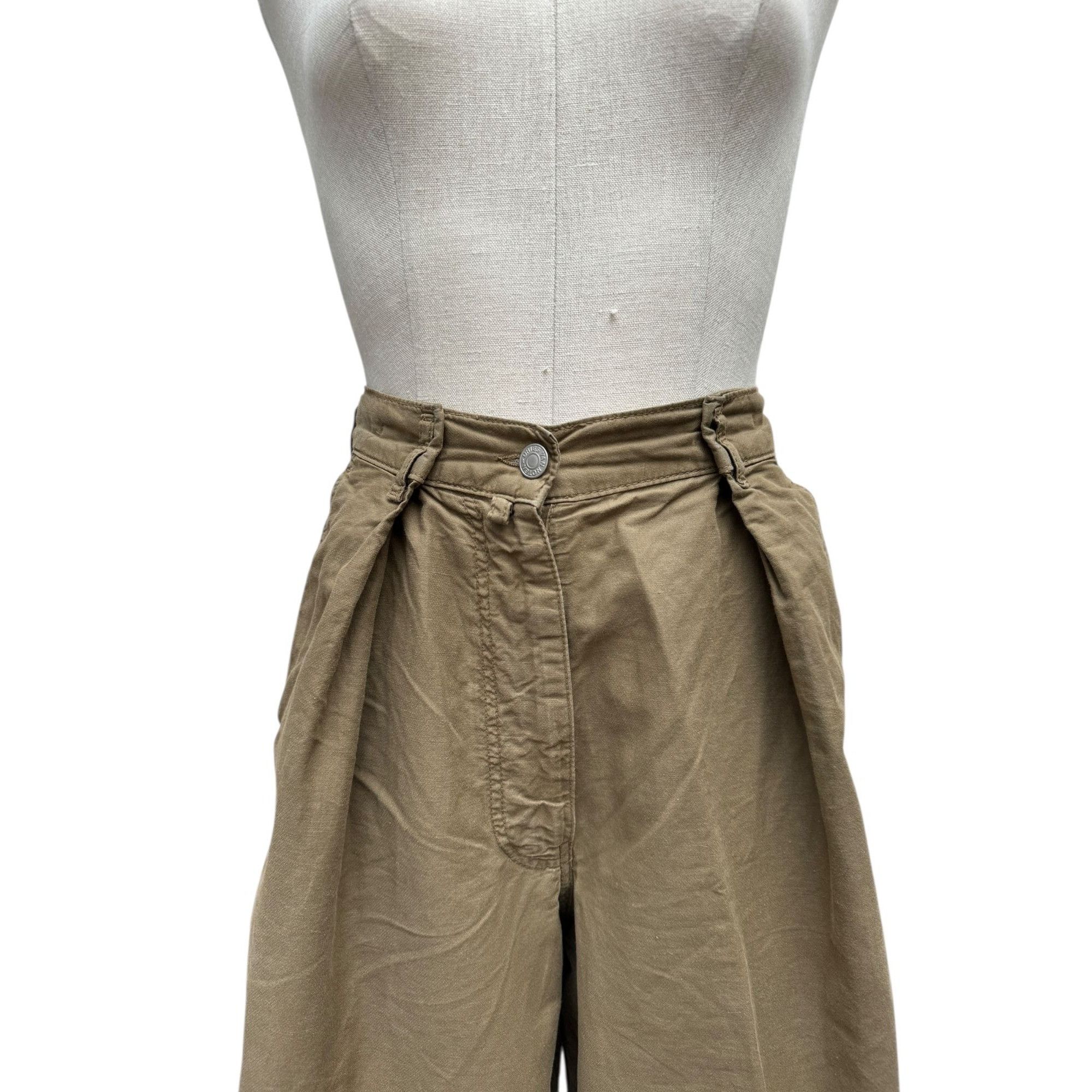 Dries Van Noten Kaki Cotton/Linen Wide Pants Size 26" / US 2 / IT 38 - 2 Thumbnail