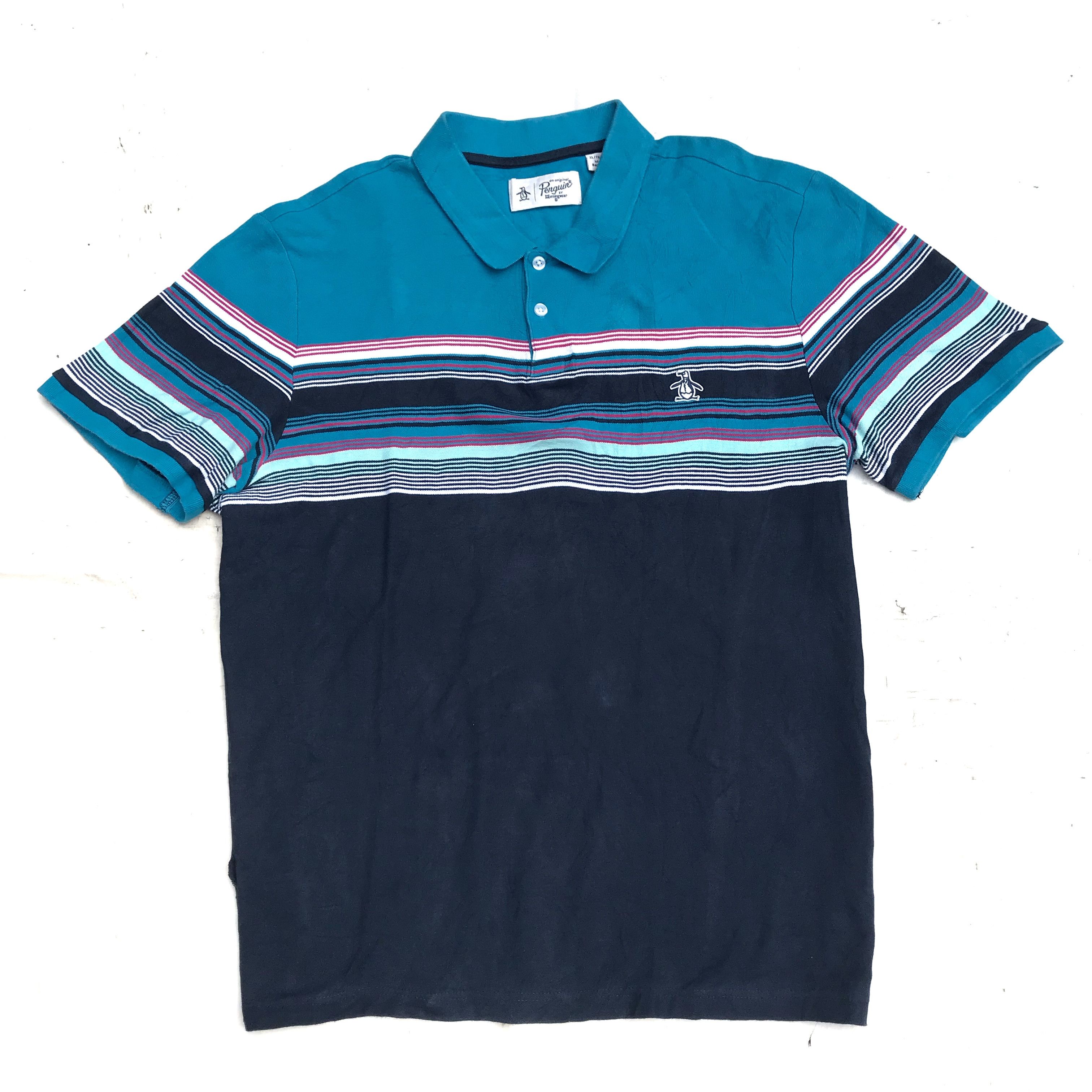 Grand Slam × Original Penguin × Vintage Blue Grandslam Munsingwear Penguin Half Stripes Polo Shirt Size US XL / EU 56 / 4 - 12 Thumbnail