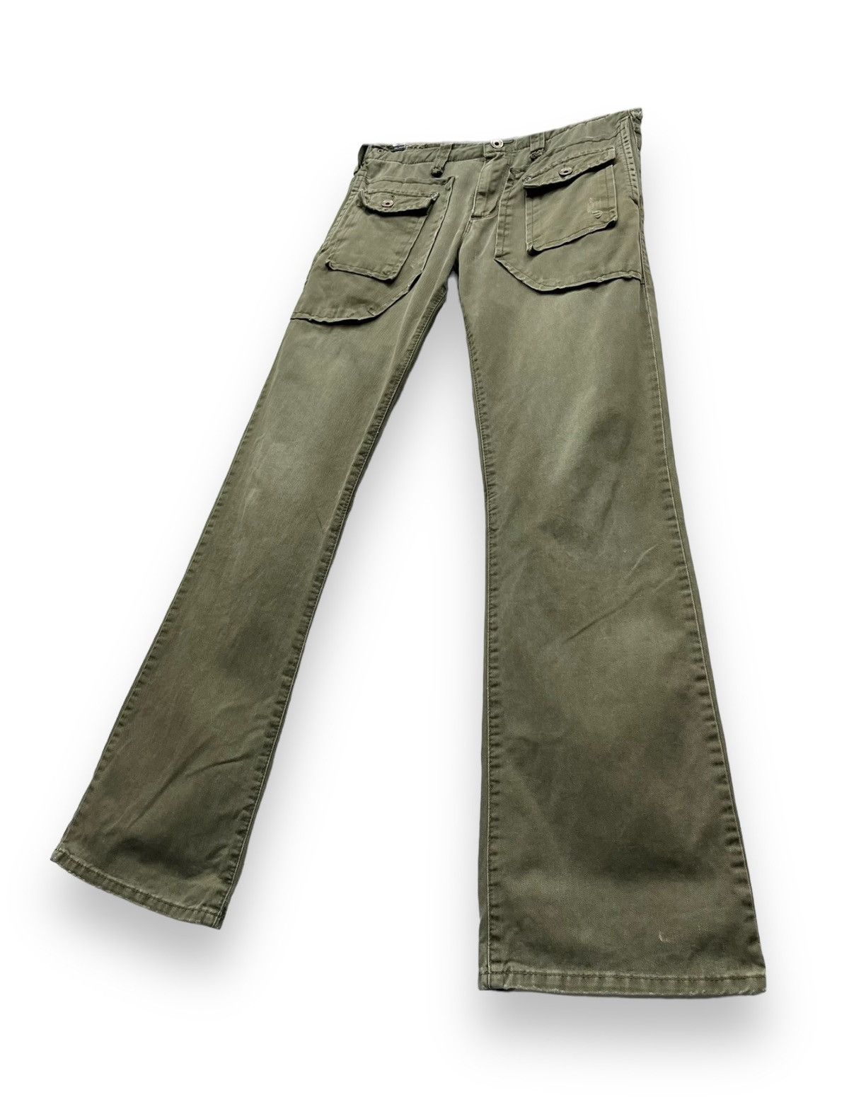 Edwin Vtg EDWIN 505 KHAKI Bush Pants Natural Distressed Flare💥 Size US 30 / EU 46 - 3 Thumbnail