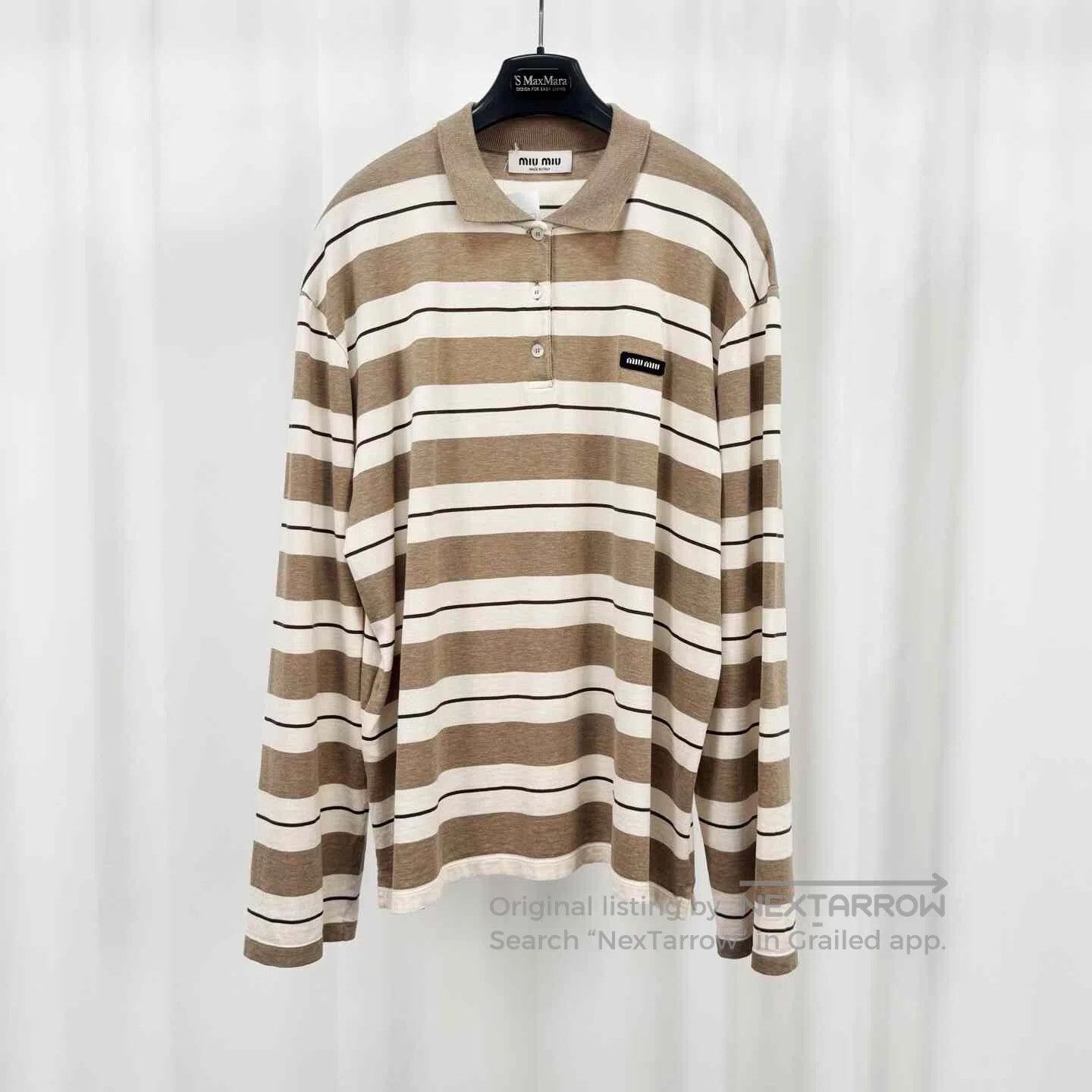 Miu Miu Miu Miu 25SS Beige Stripe Embroidered Polo. Size S / US 4 / IT 40 - 1 Thumbnail