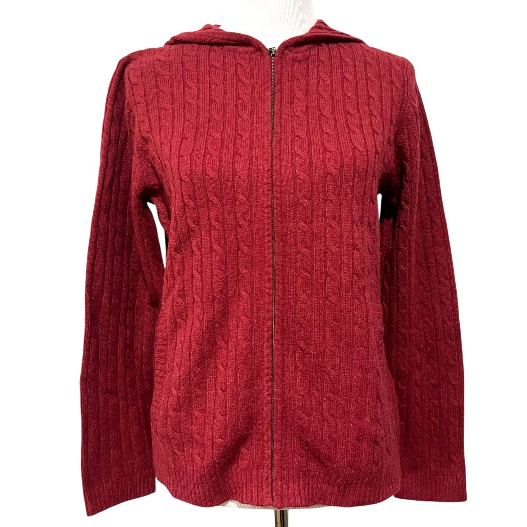 Vintage VINTAGE L.L. Bean Lambswool Hooded Sweater Womens M Cable Knit Zip Hoodie Fisherman Size M / US 6-8 / IT 42-44 - 2 Thumbnail