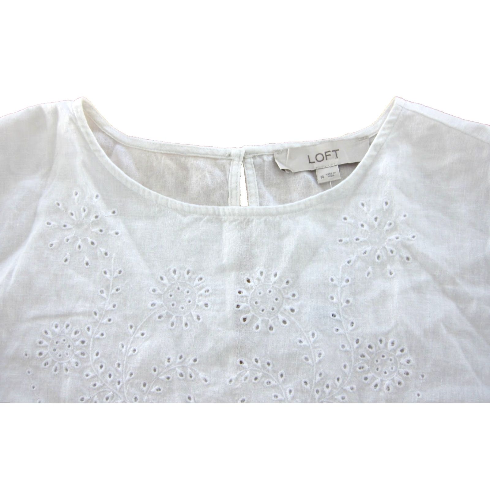 Ann Taylor NWT Ann Taylor Loft Linen White Short Sleeve Classic Blouse Woman Medium Size M / US 6-8 / IT 42-44 - 4 Thumbnail